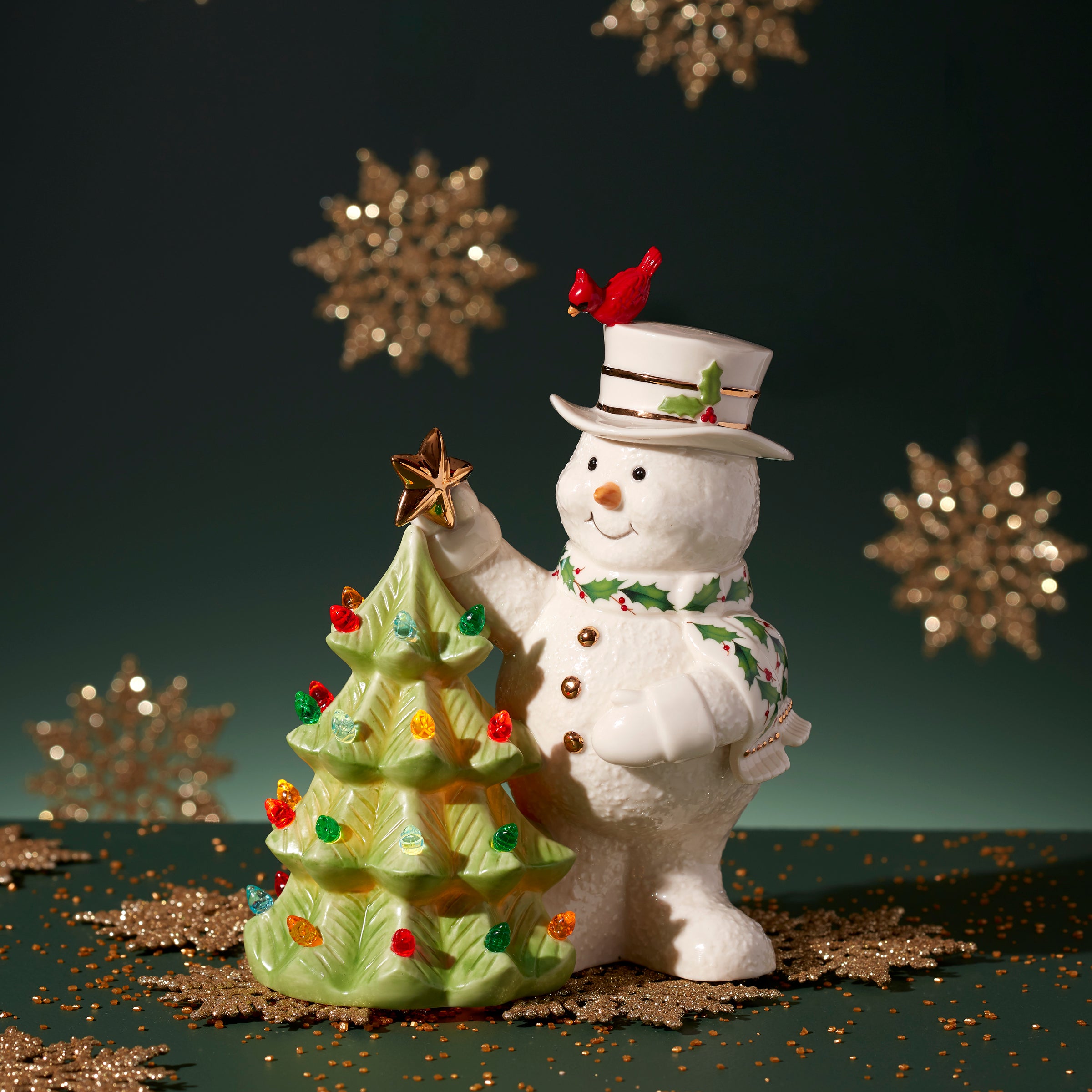 Happy Holly Days Snowman LED Lighted Figurine - Christmas Decoration for Home, Office, and Holiday Party Decor