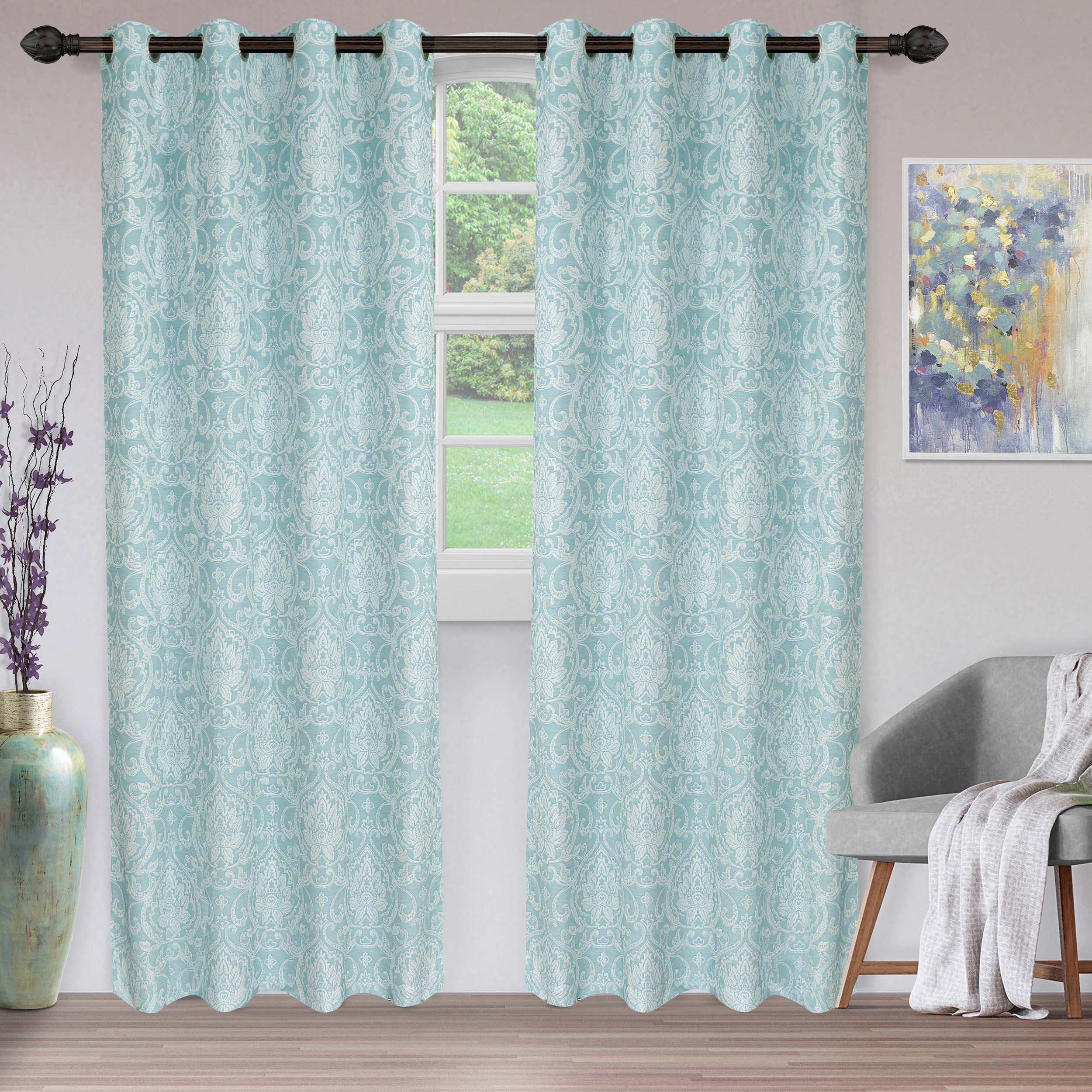 Lotus Jacquard Floral Damask Curtain Set - Elegant Window Treatments for Living Room, Bedroom & Dining Room - Blackout Curtains with Luxury Floral Pattern - Perfect for Home Decor & Light Control