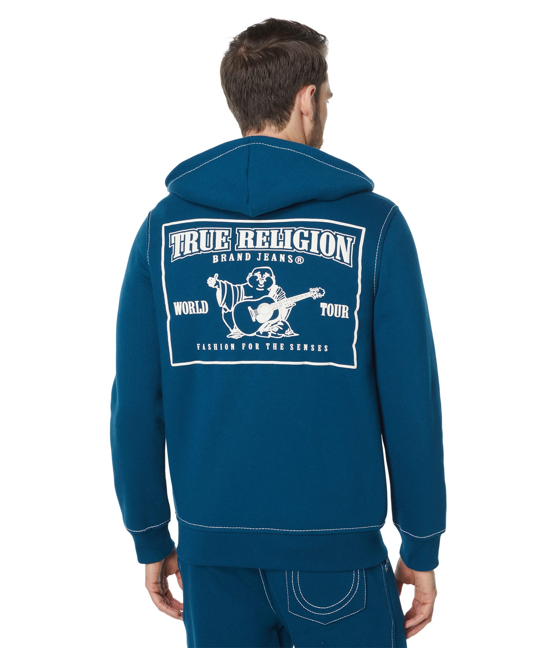 True Religion Men's Big T Zip Up Hoodie - Premium Cotton Fleece Pullover with Front Pockets | Casual Streetwear for Everyday Wear & Gym