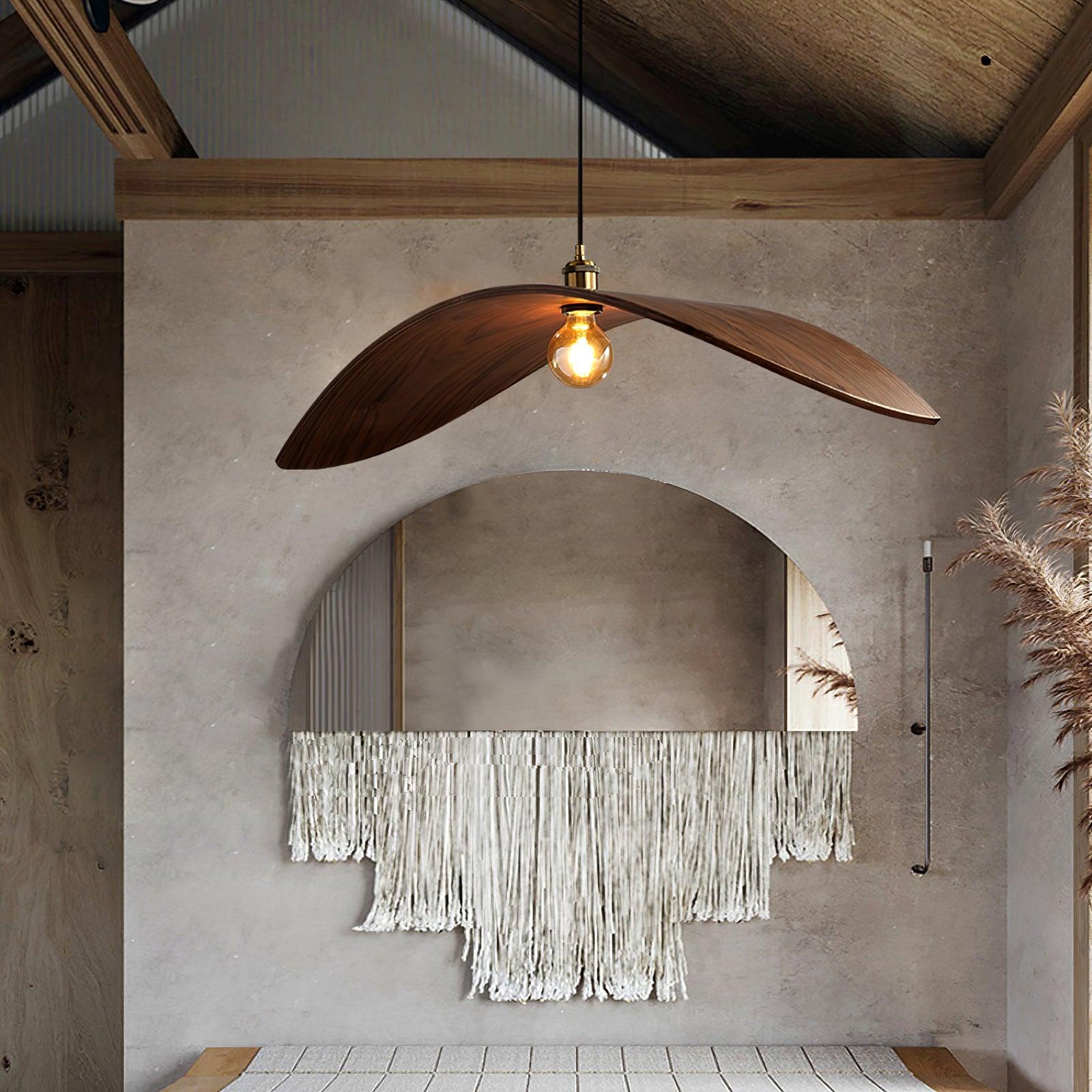 Modern Curve Wooden Pendant Lamp - Handcrafted Natural Wood Ceiling Light Fixture for Dining Room, Kitchen Island, or Living Room Decor