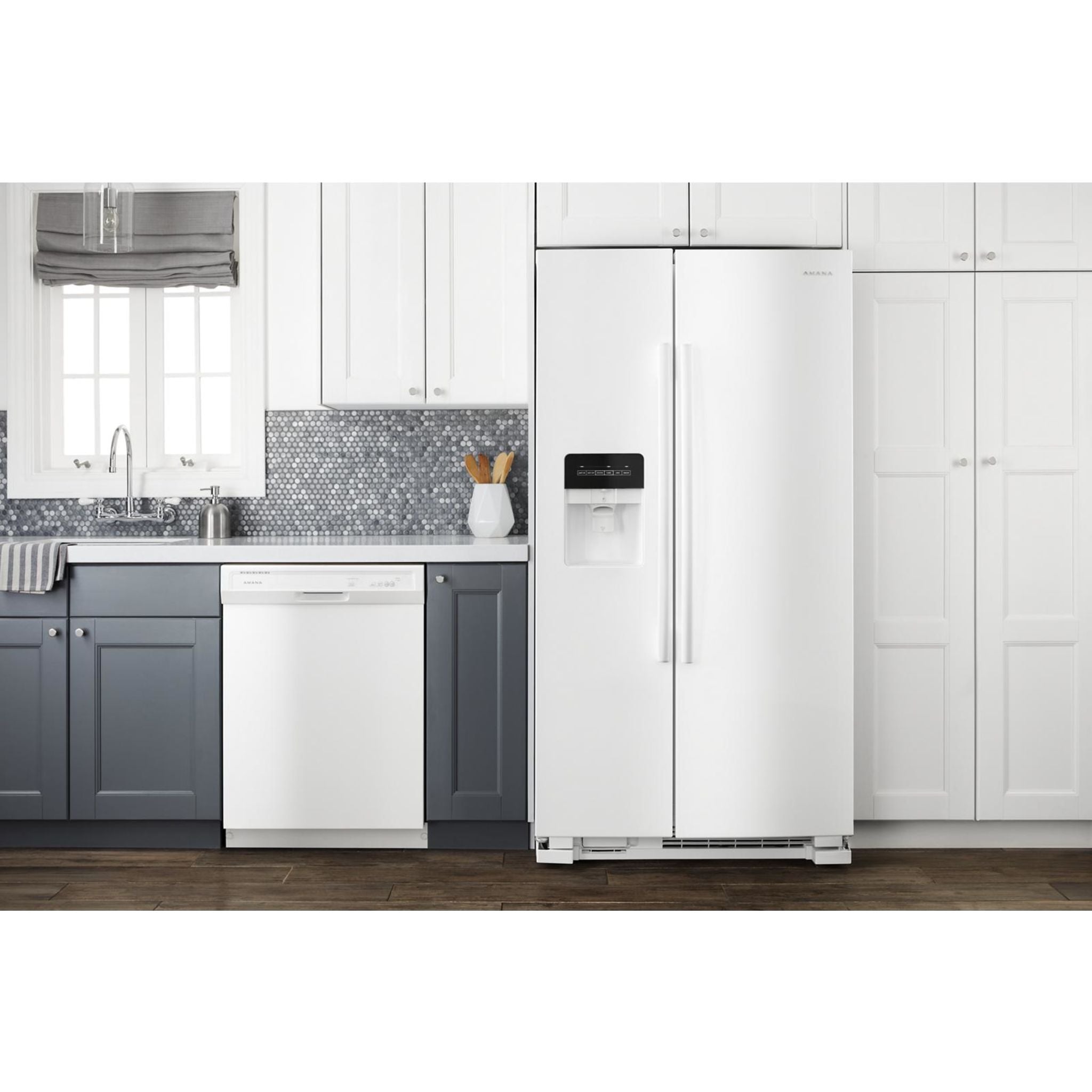 Amana Side by Side Refrigerator (ASI2175GRW) - 25.6 Cu. Ft. Energy Star White Fridge with Ice Maker & Water Dispenser - Perfect for Large Families & Open Kitchen Designs