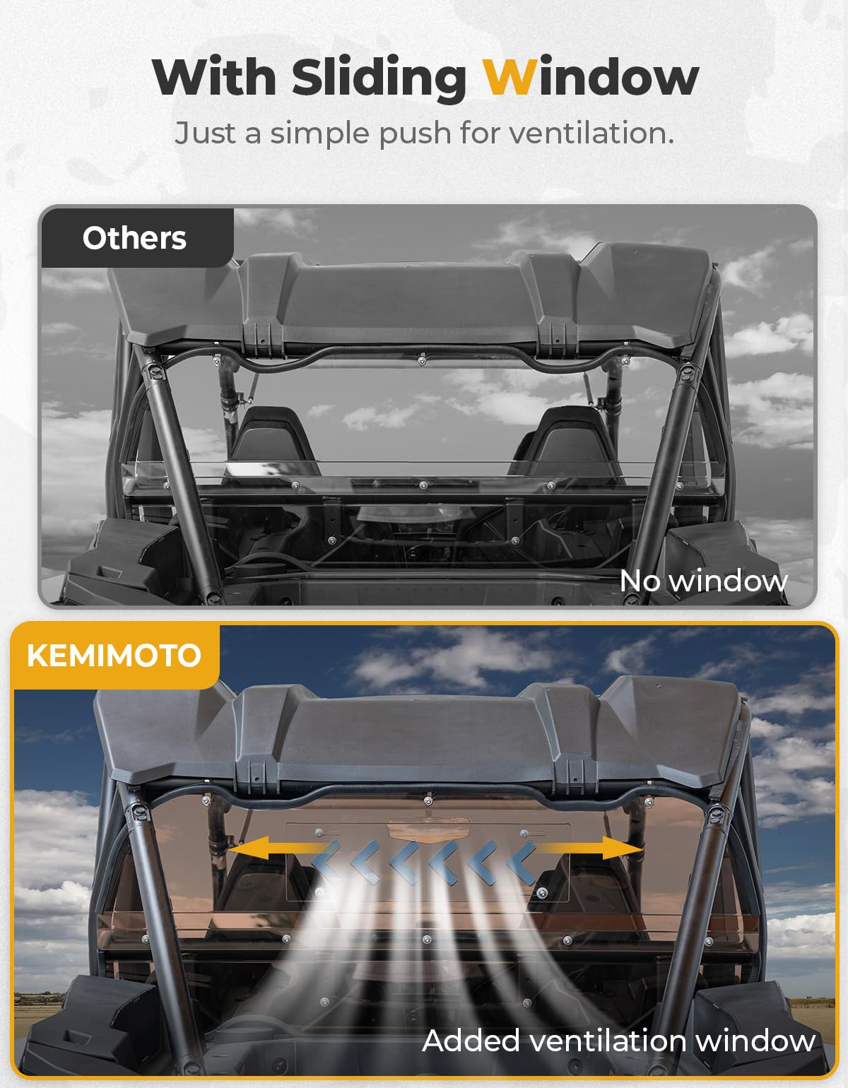 KEMIMOTO Tinted Rear Windshield for 2024-2025 Polaris RZR XP 1000 & XP4 1000 - Sliding Vented Anti-UV 1/3