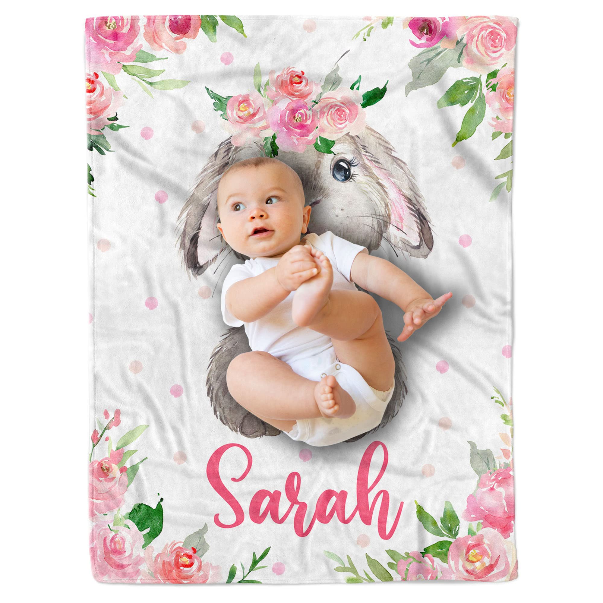 Personalized Baby Blankets for Girls - Custom Bunny Baby Blanket with Name - Soft & Cozy Newborn Blanket - Perfect Baby Shower Gift for Girls, Boys, Infants - Ideal for Nursery, Stroller, Travel & Photo Shoots