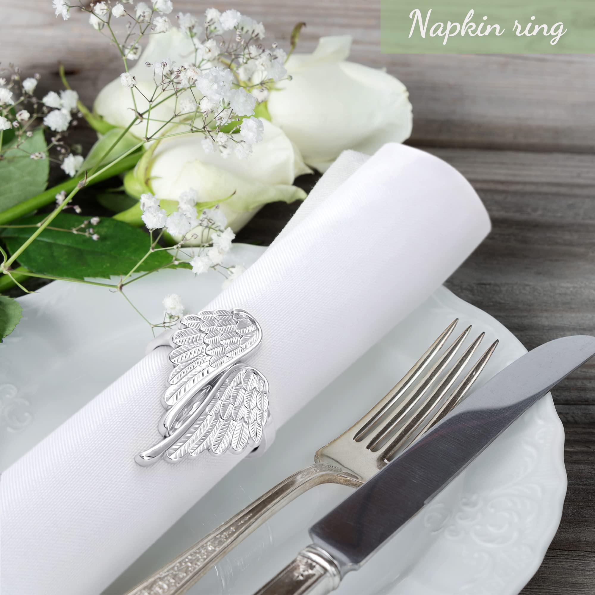 100 PCS Silver Angel Wings Napkin Rings - Elegant Metal Table Decor for Wedding, Birthday, Christmas Party & Home Dining Decorations - Perfect for Holiday Gatherings and Special Occasions