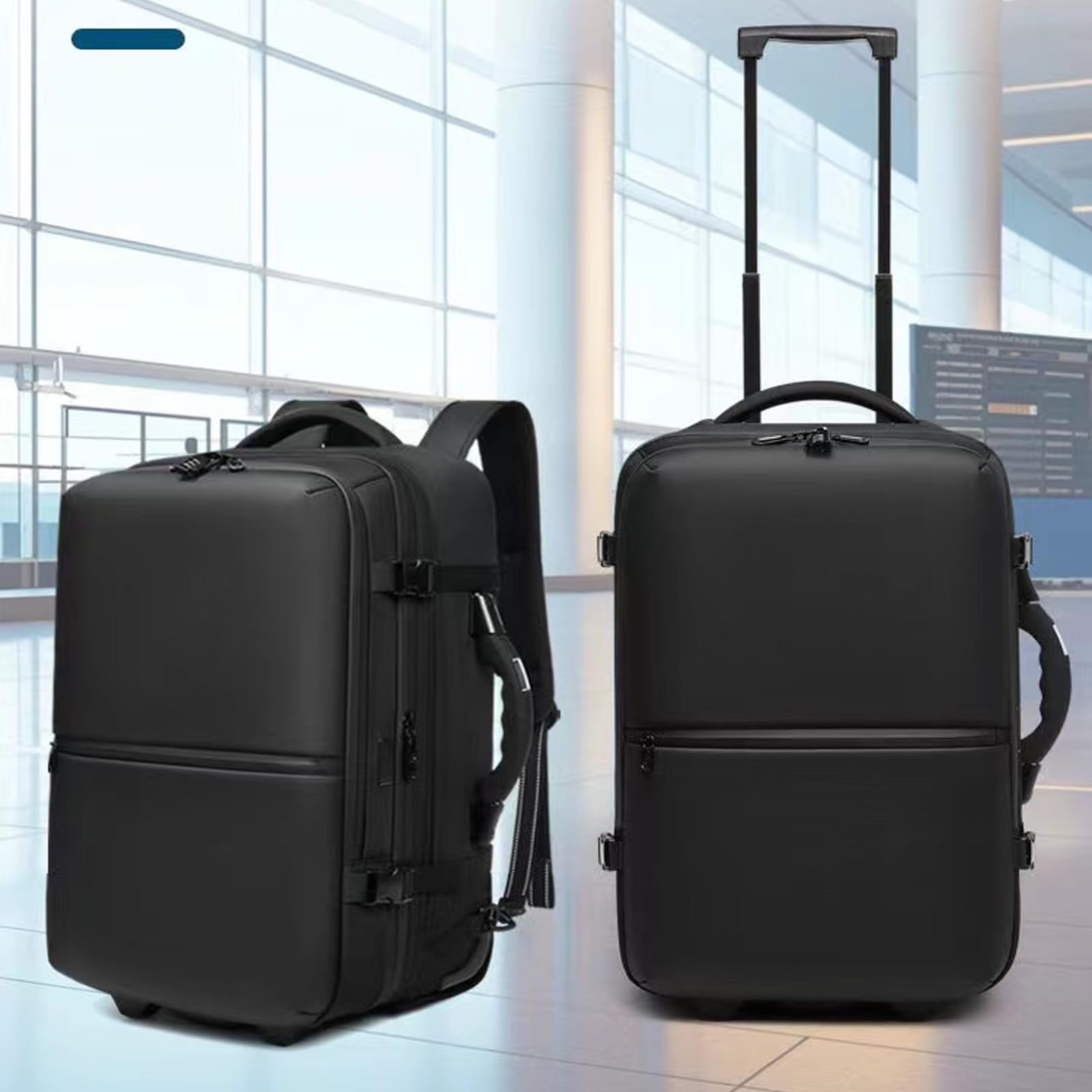 60L Expandable Waterproof Travel Backpack with Wheels & Air Vacuum Compression - TSA Approved Carry On Luggage for Men, 17 Inch Laptop Compartment (Includes Pump) - Perfect for Air Travel, Camping & Business Trips
