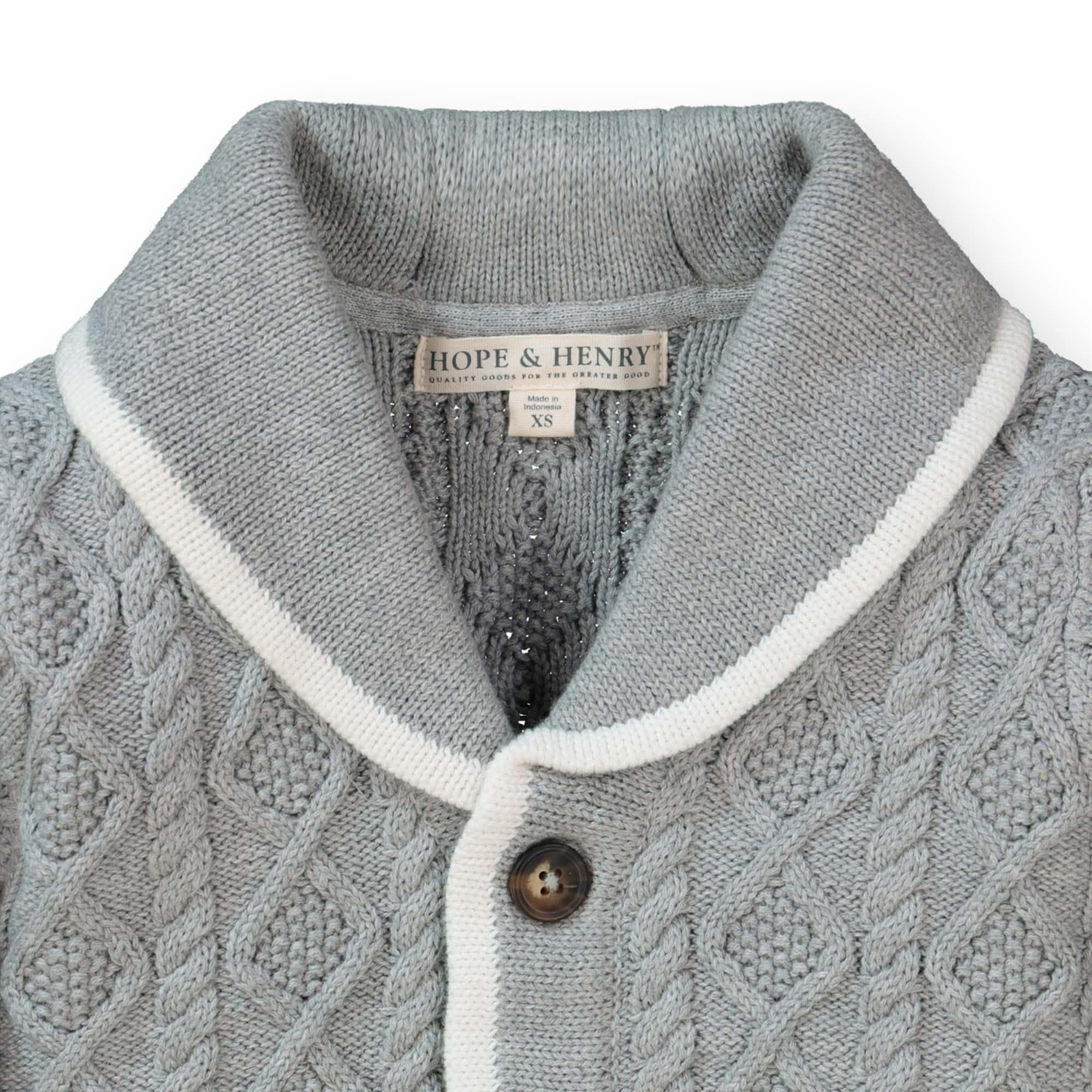 Hope & Henry Boys' Shawl Collar Sweater Cardigan - Soft Knit Pullover for Kids - Cozy Winter & Fall Layering Outfit for School & Family Photos