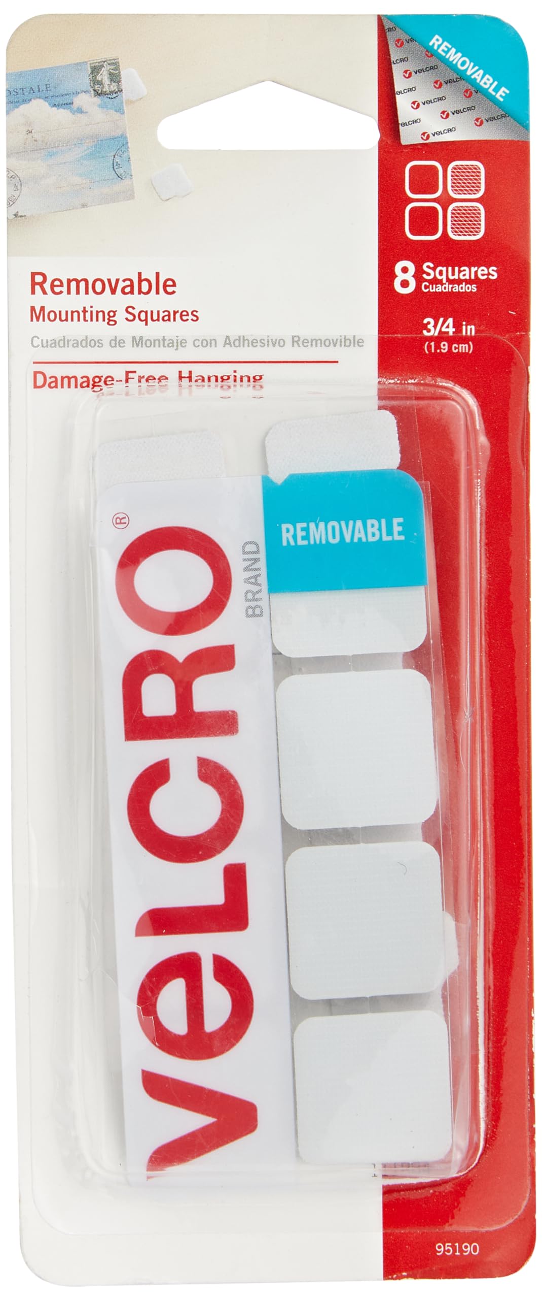VELCRO Brand Removable Mounting Squares - 3/4 Inch Damage-Free Hanging Strips for Wall Decor, Photos & Posters (Pack of 8) - Perfect for Home, Office & Dorm Room Organization