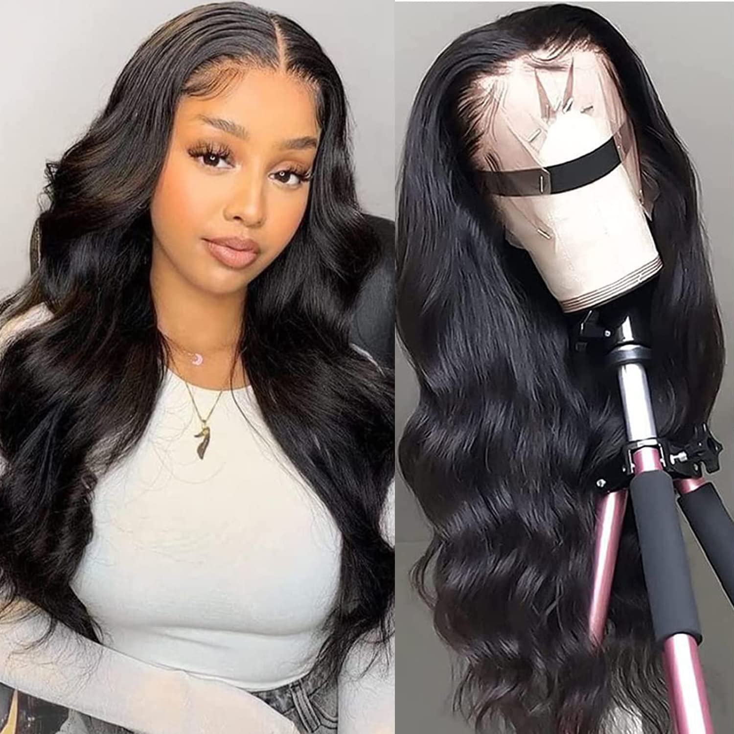 13x6 HD Lace Front Human Hair Wigs for Women - 160% Density Transparent Body Wave Lace Frontal Wig with Bleached Knots & Baby Hair - 22 Inch Natural Color - Perfect for Daily Wear, Parties & Special Occasions