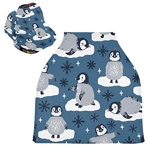 Stretchy Baby Car Seat Canopy - Cute Penguins & Snowflakes Infant Stroller Cover, Multi-Use Car Seat Cover & Nursing Cover for Boys | Perfect for Travel, Shopping & Outdoor Protection
