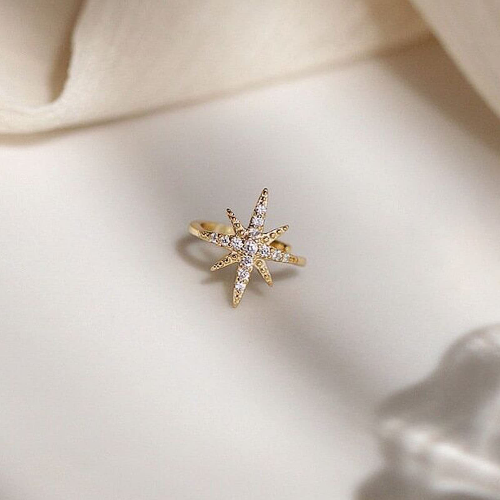 Boho Crystal North Star Ear Cuff - Gold Rhinestone Starburst Clip-On Earrings for Women & Girls | Non-Pierced CZ Jewelry | Perfect for Parties, Weddings & Festivals