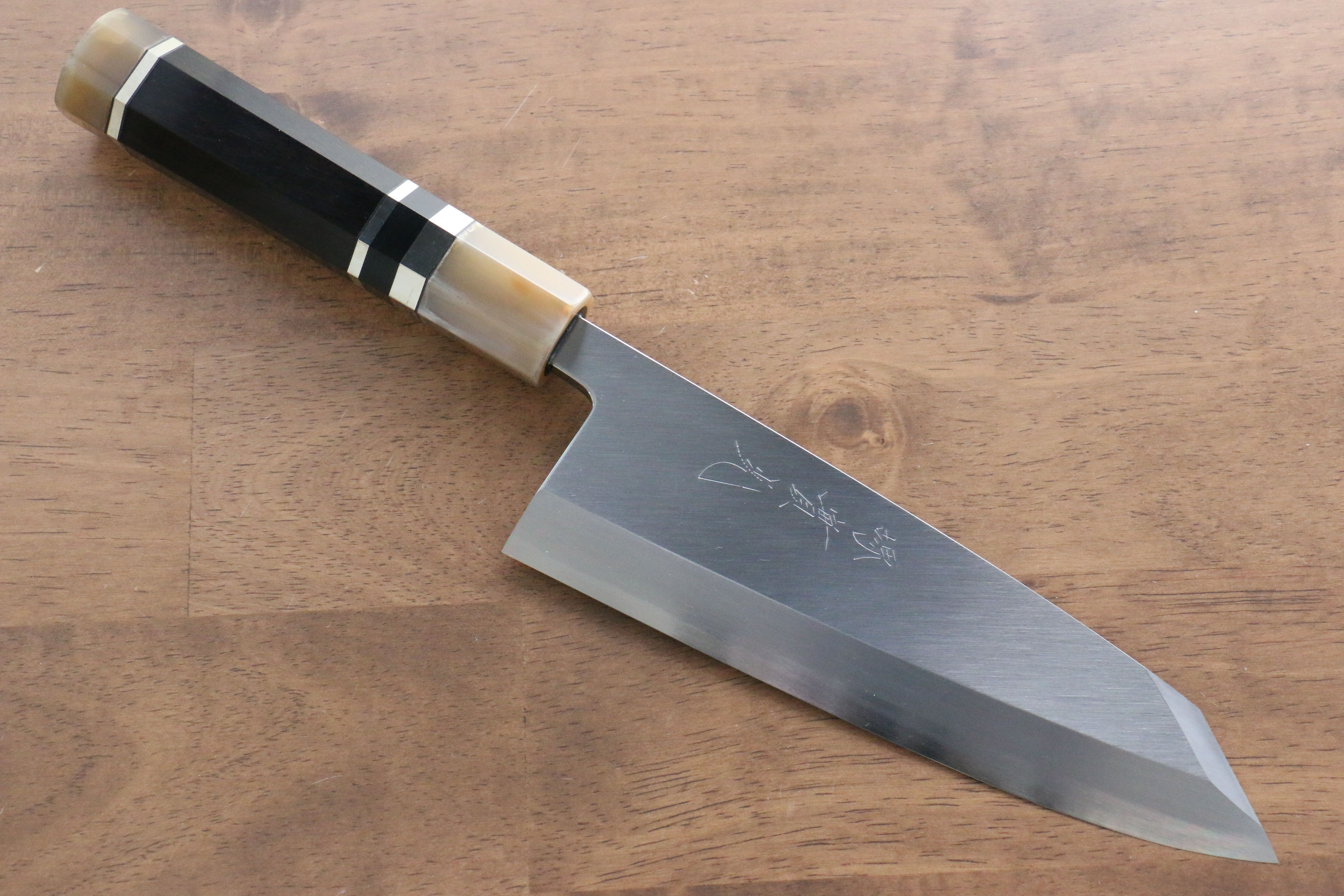 Jikko Shiko White Steel Kiritsuke Deba Knife 180mm - Ebony Wood Handle with Double Ring - Professional Japanese Kitchen Knife for Sushi, Fish Filleting & Meat Cutting