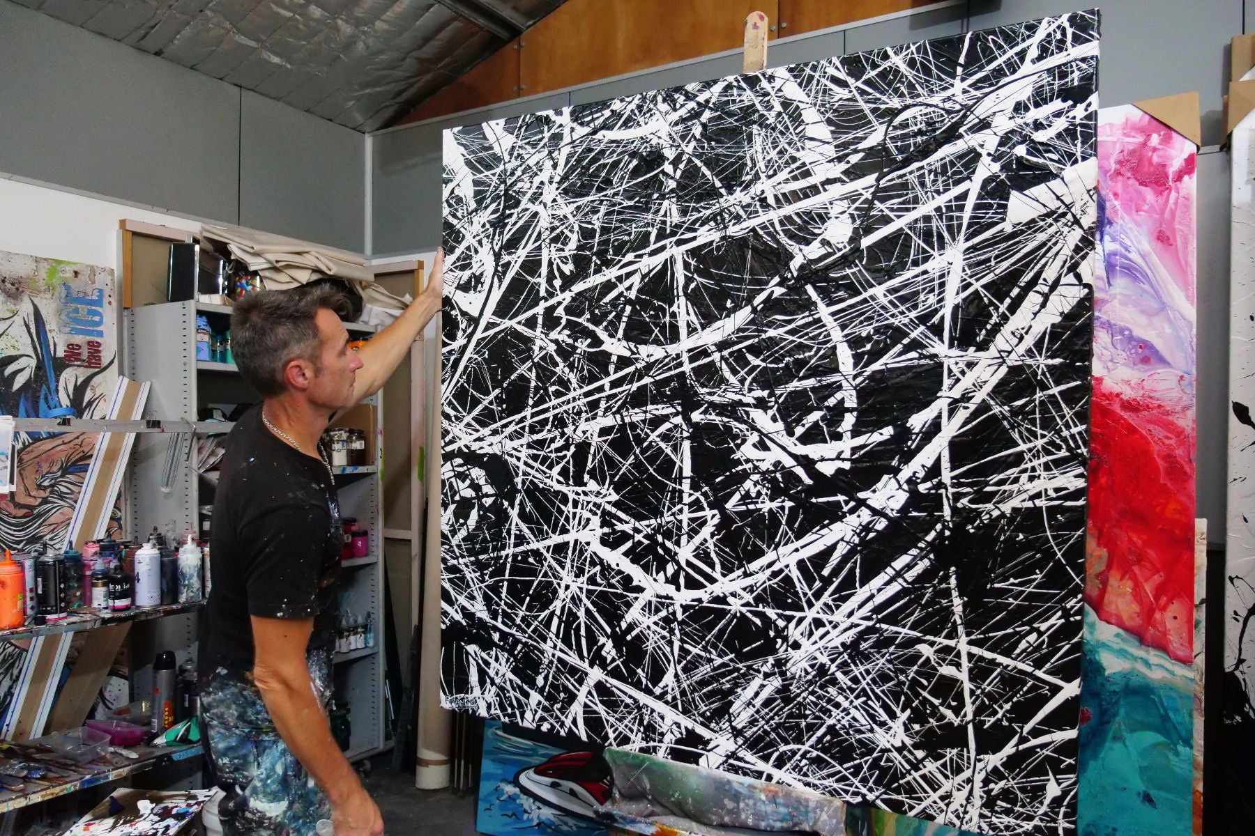 Scatter Brain Abstract Painting 150cm x 150cm - Black & White Textured Canvas Art for Modern Living Room & Office Wall Decor