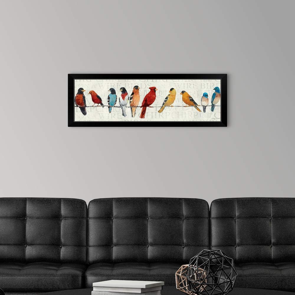 Birds on a Wire Black Framed Art Print - Cardinal & Songbird Wall Decor - Ready to Hang Home & Office Wall Art for Living Room, Bedroom, or Office Decoration