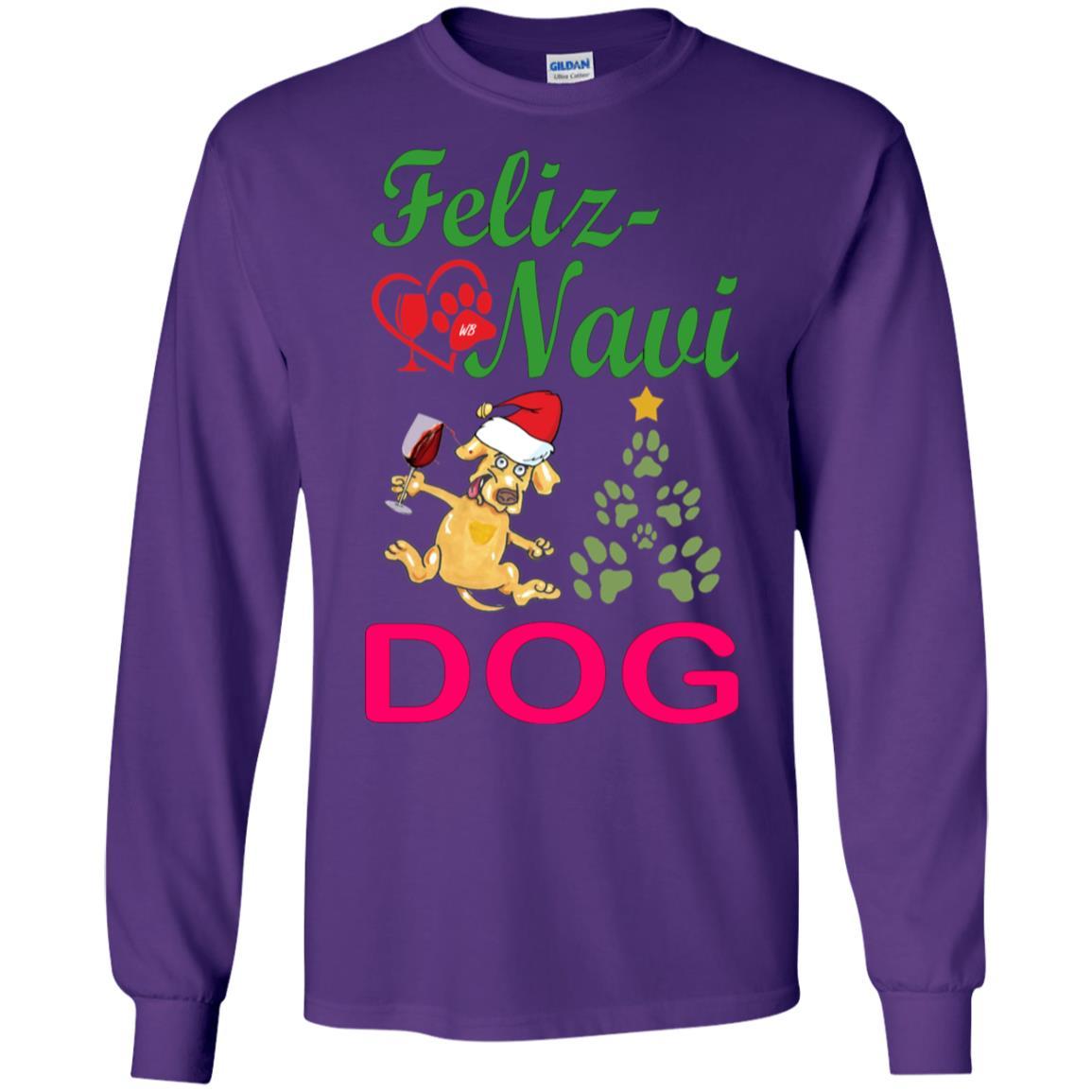Feliz Navi Dog Christmas Long Sleeve T-Shirt - Ultra Soft Cotton Green & Red Holiday Shirt for Pet Lovers - Perfect for Xmas Parties & Gifts