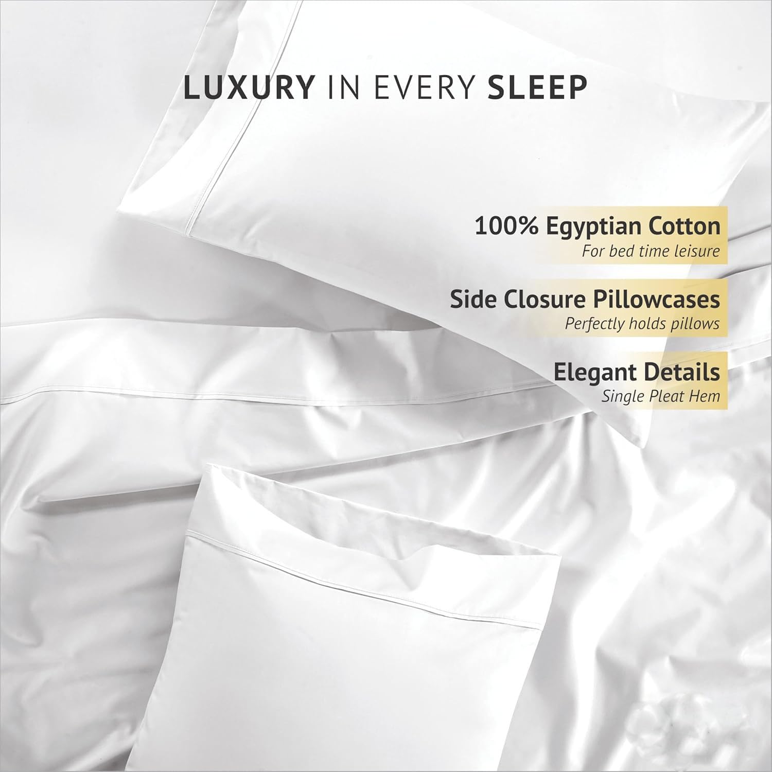 Luxury 1000 Thread Count 100% Egyptian Cotton Queen Sheet Set - 4 Piece White Bedding with 18