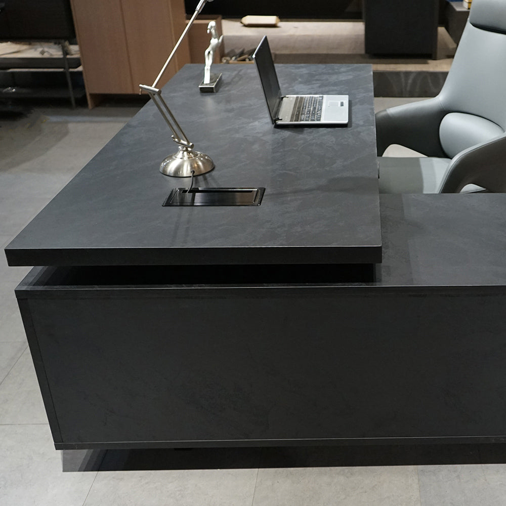 DAXTON 200cm Black Executive Desk with Left Return & Lift Mechanism - Perfect for Home Office & Professional Workspaces