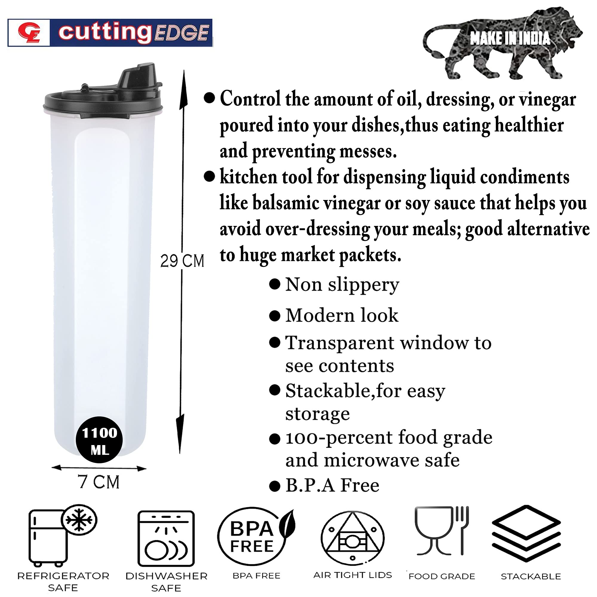 Premium Leak-Proof Oil Dispenser Bottle - BPA-Free Plastic, 1.1L Capacity for Olive Oil, Vinegar & Sauces | Easy-Pour Spout, Airtight Seal | Kitchen, Restaurant & Home Use (Black)
