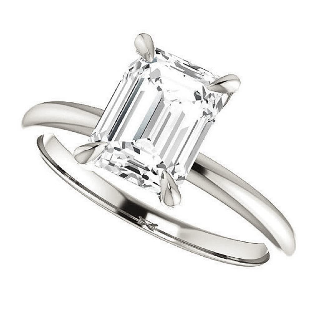 10K Solid White Gold Handmade Engagement Ring - 2.0 CT Emerald Cut Moissanite Diamond Solitaire Wedding Band Set for Women - Perfect for Proposals, Anniversaries & Bridal Jewelry Gifts