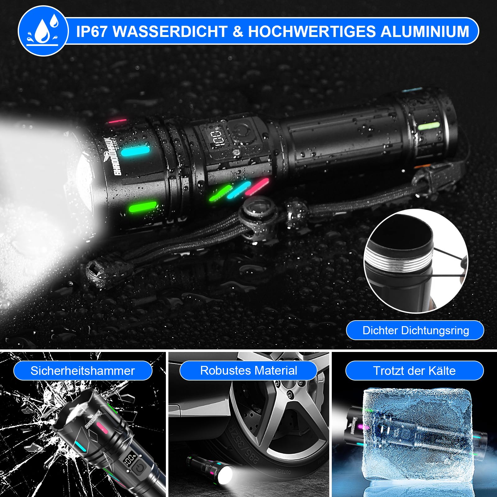 Shadowhawk XHM90.2 Ultra Bright 500,000 Lumen Rechargeable LED Flashlight - USB Tactical Flashlight with Waterproof Design for Outdoor, Camping, Hiking, Emergency & Survival Situations