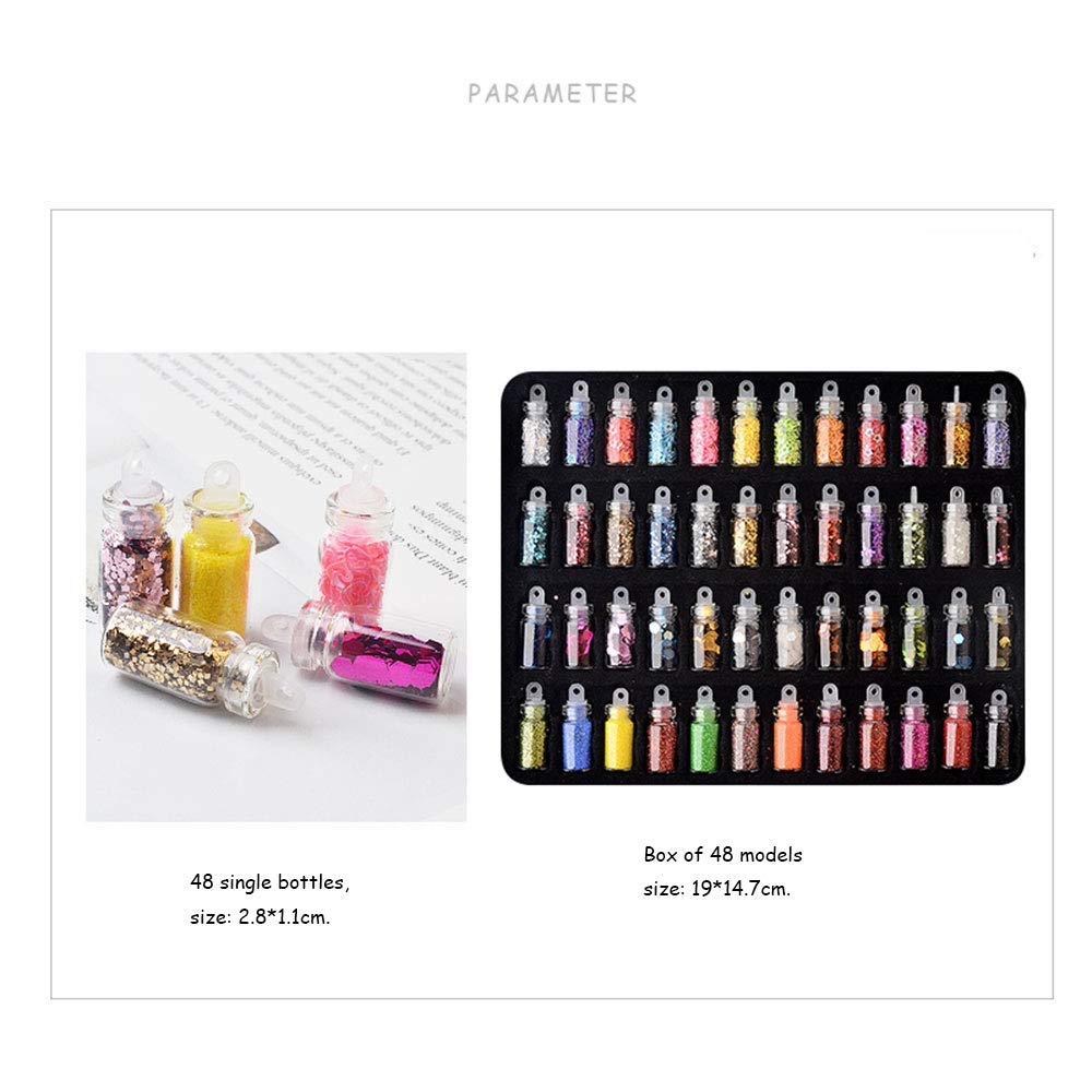 FAMEZA 48 Bottles Nail Art Sequins Glitter Powder Set - Shimmering Manicure Decorations for DIY Nail Designs - Perfect for Professional Salons, Home Manicures & Party Nail Art