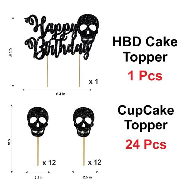 Black Skull Theme Birthday Party Decorations - Halloween, Gothic, or Punk Party Supplies for Adults & Teens - Perfect for Decorations, Photo Booths & Themed Events