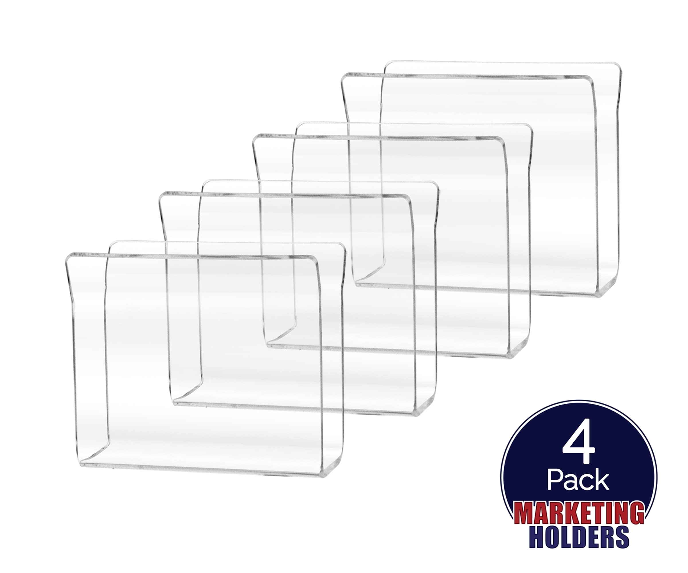 4 Pack Clear Acrylic Flared Napkin Holder - Upright Tabletop Stand for Easy Grab Napkin Display - Perfect for Restaurants, Kitchen & Dining Room Decor - Great for Parties, Weddings and Home Entertaining