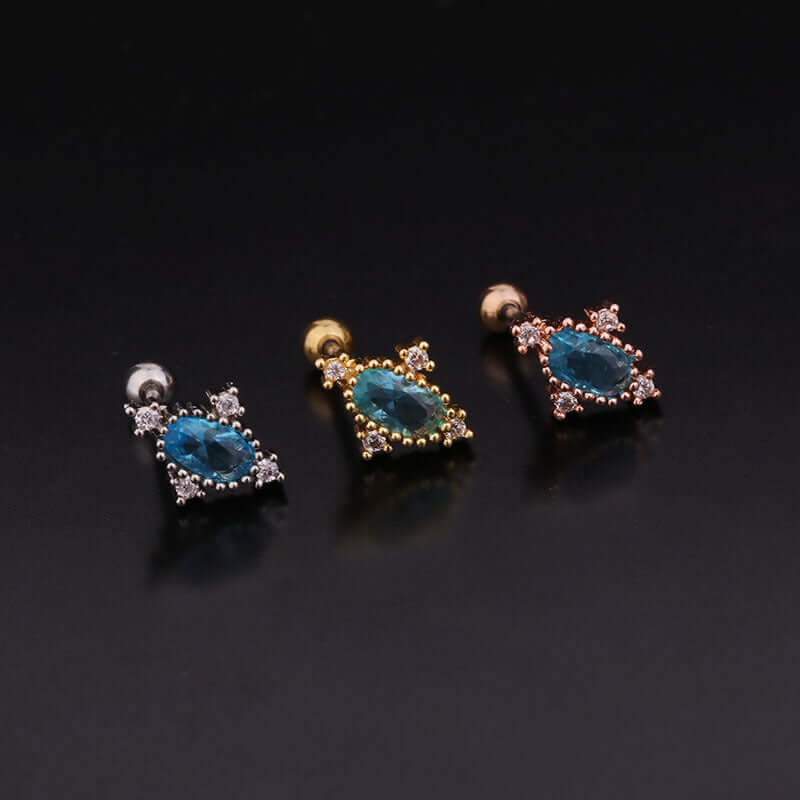 20G Colorful CZ Daith Conch Stud Earrings for Women - Hypoallergenic Surgical Steel Body Jewelry - Perfect for Piercing, Daily Wear & Special Occasions (HSPJ248)