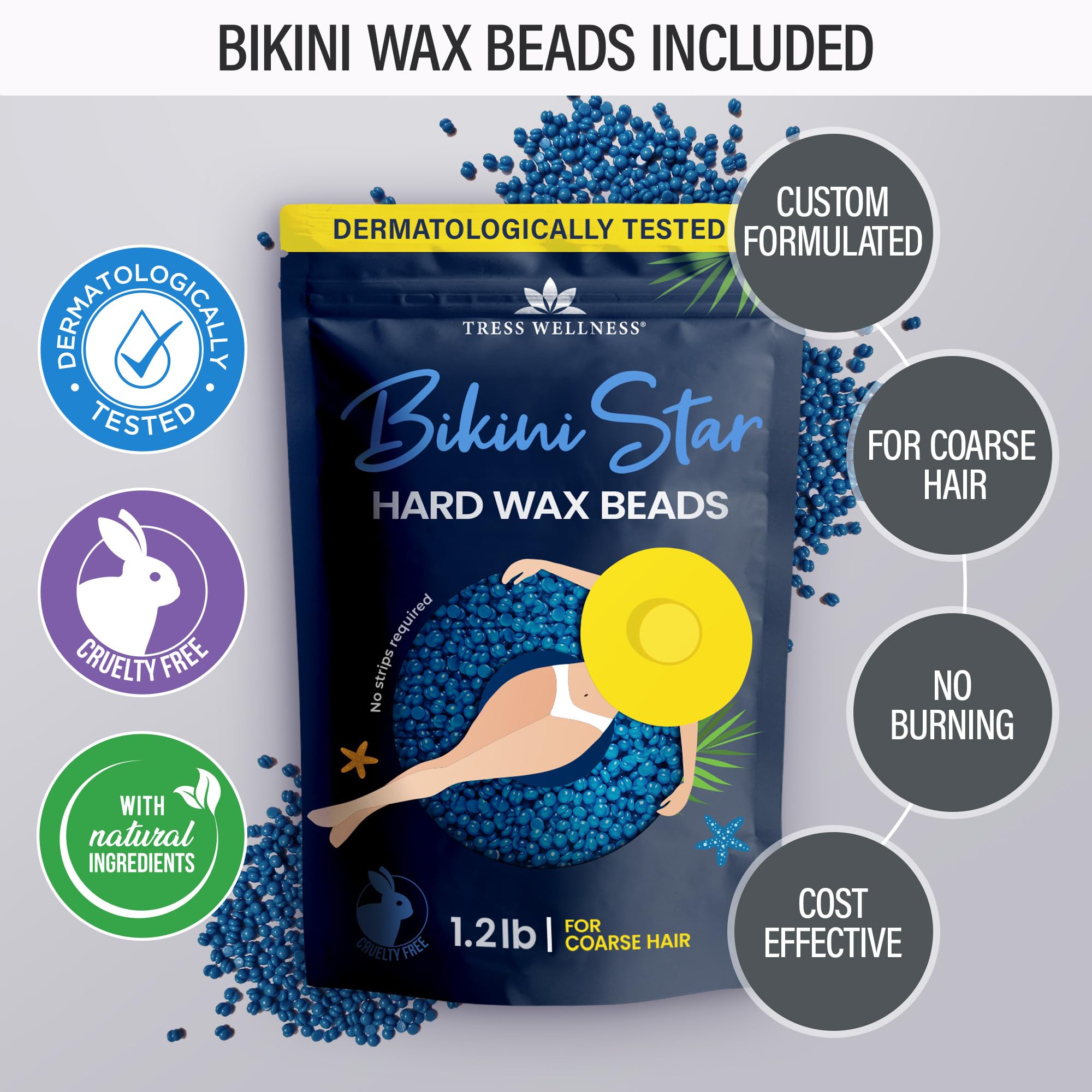 Tress Wellness Grey Wax Warmer Kit with White Melting Bowl & Bikini Wax Strips - Perfect for At-Home Hair Removal, Salon Waxing, and Smooth Skin Care