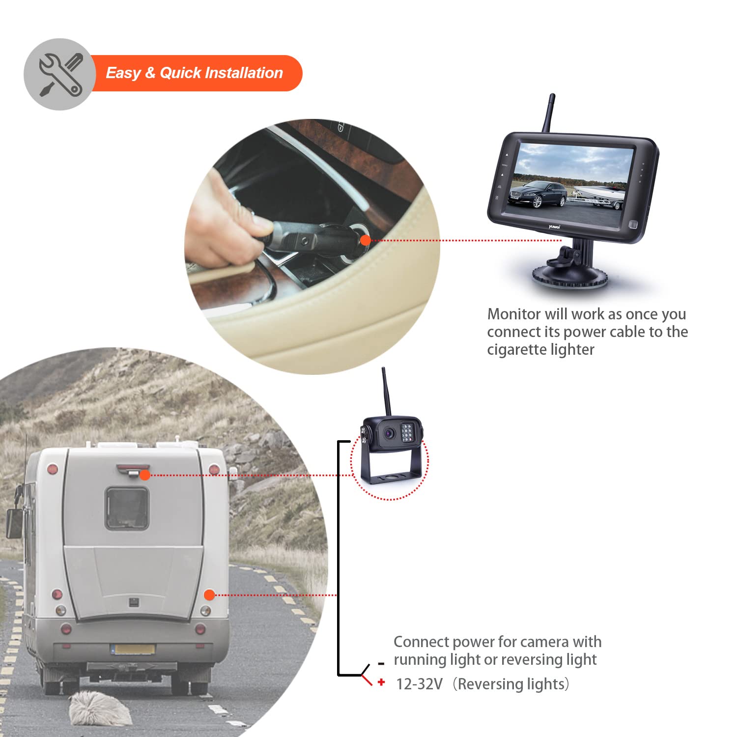 5 Inch Split Screen Wireless Backup Camera with Night Vision - IP69K Waterproof Rear View Camera for Trucks, RVs, Trailers & Motorhomes - Supports Adding 2nd Camera for Enhanced Safety & Parking Assistance