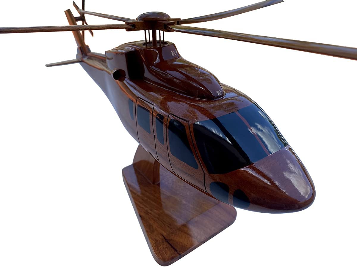 Sikorsky S-76 Mahogany Wood Desktop Helicopter Model - Collectible Aircraft Display for Office Desk, Home Decor & Aviation Enthusiasts