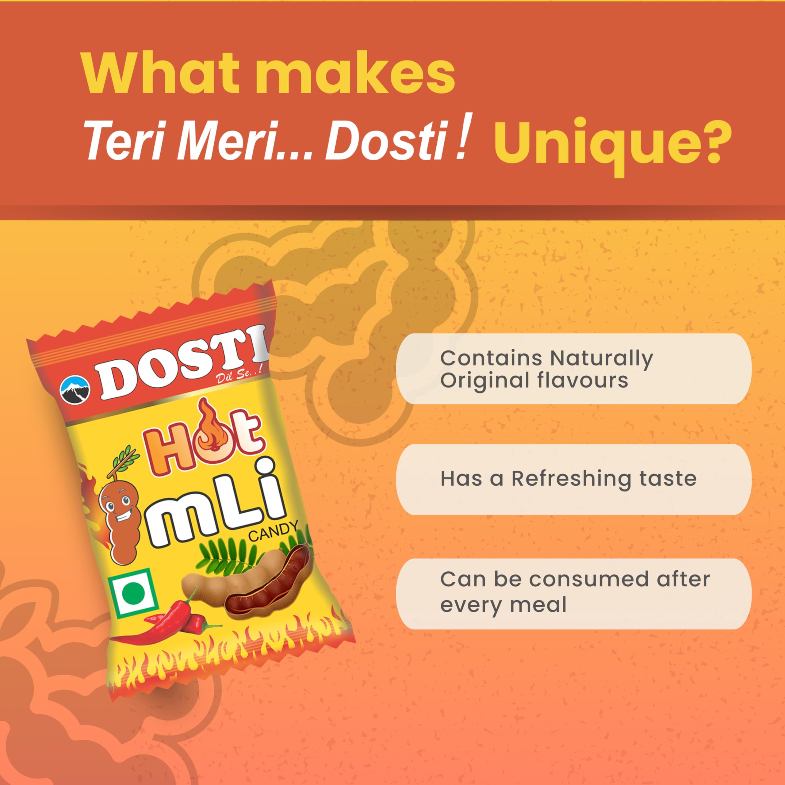 Snowpeak Dosti Hot Imli Candy - Tangy Tamarind Candy for Digestion | Pack of 4 x 55 Pieces (220 Total) | Perfect for Snacking, Travel & Digestive Relief