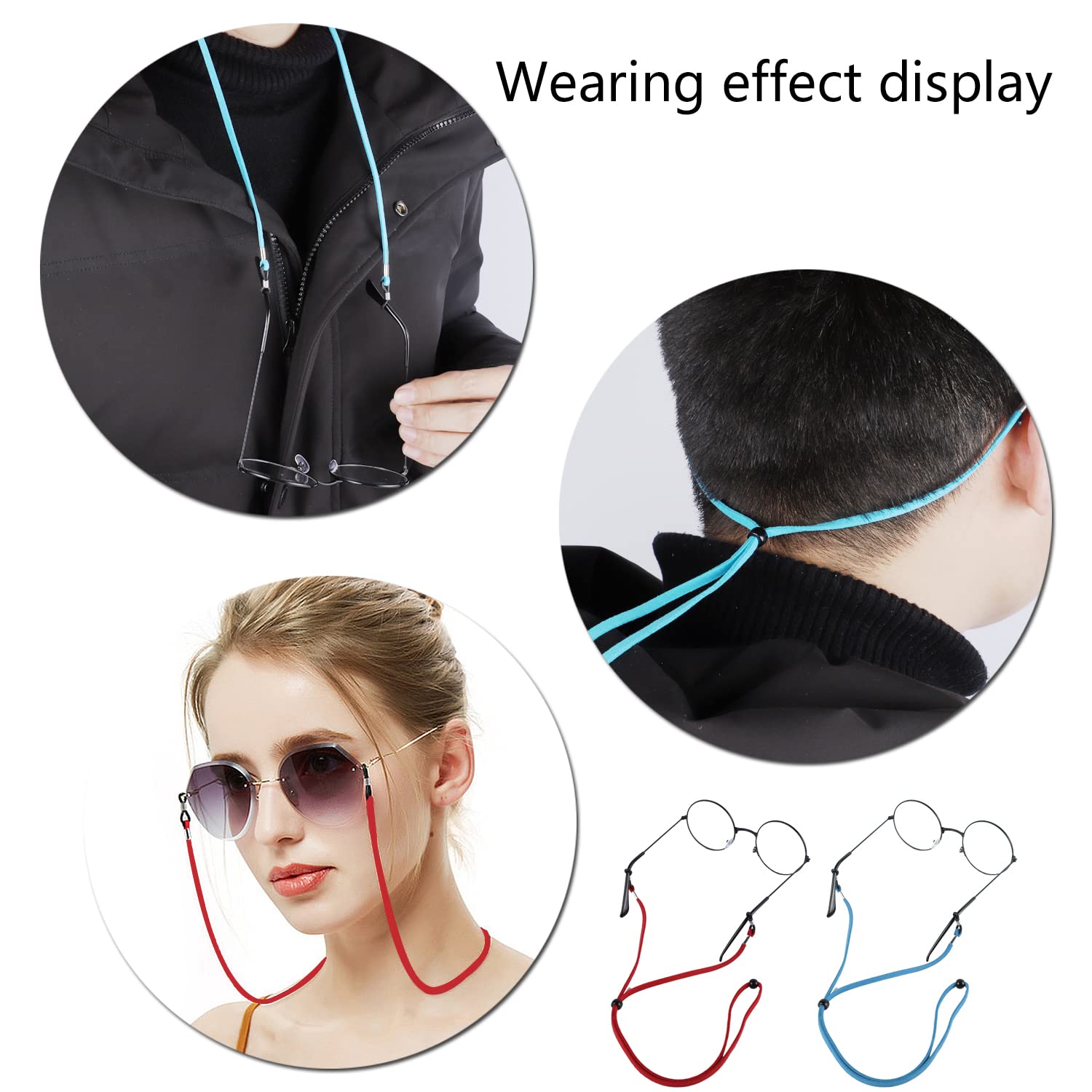 FUYOAL 6PCS Leather Glasses Chain - Adjustable Non-Slip Eyewear Lanyard for Men & Women - Perfect for Reading & Outdoor Activities
