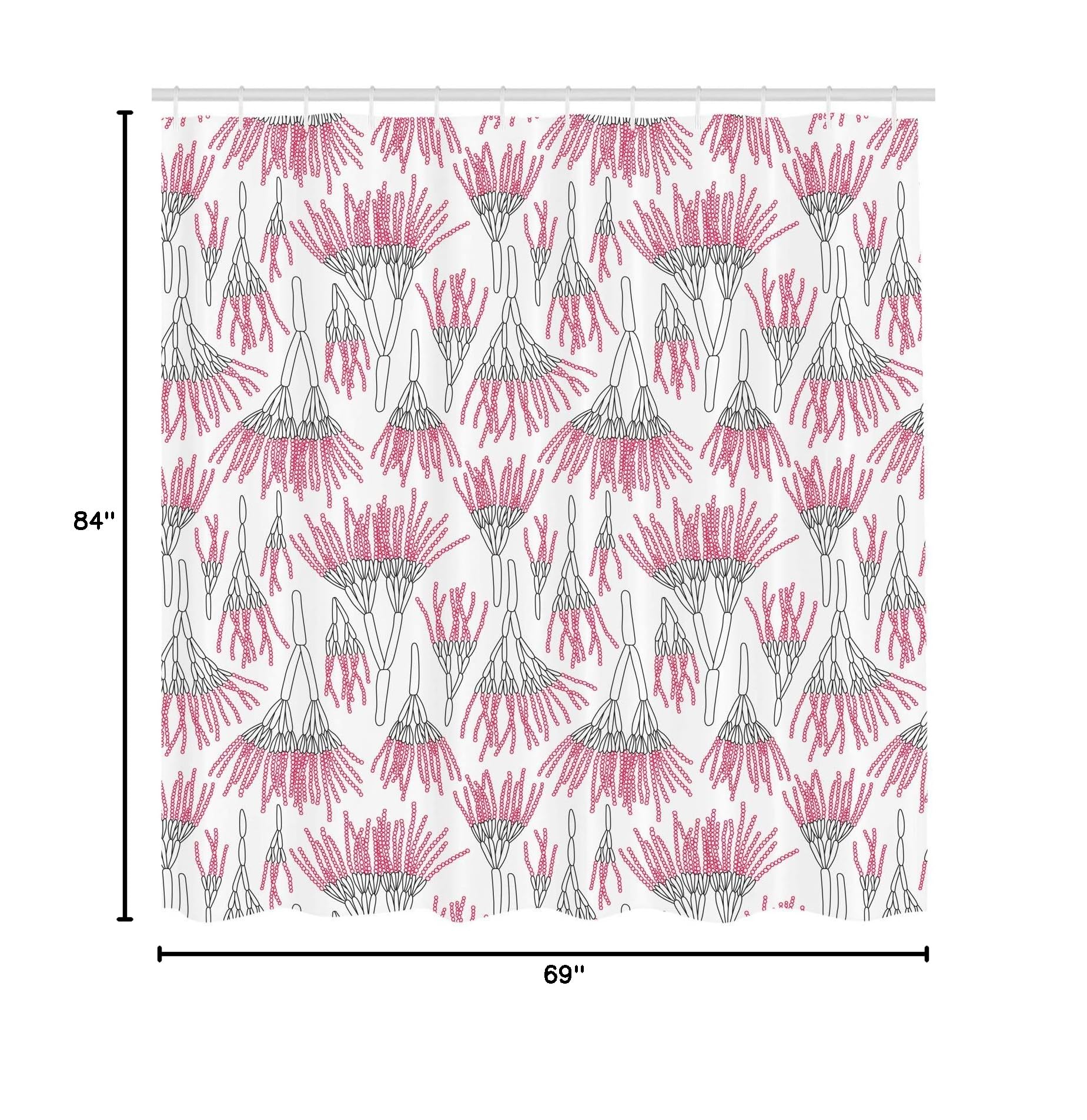 Ambesonne Abstract Microorganisms Shower Curtain - White & Dark Pink Penicillium Pattern Bathroom Decor with Hooks, 69x84 Inches, Waterproof Fabric - Perfect for Modern Bathrooms & Science-Themed Home Decor