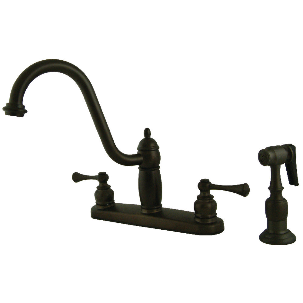 Kingston Brass KB1111BLBS Heritage Centerset Kitchen Faucet - Single Handle Pull-Down Sprayer, Oil Rubbed Bronze Finish for Modern Farmhouse & Traditional Kitchens