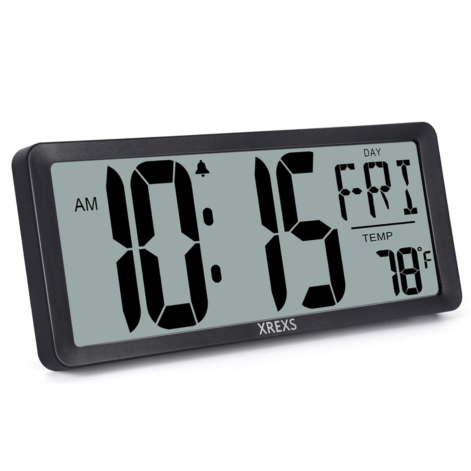 XREXS 14.17 Inch Large Digital Wall Clock with LCD Screen - Battery Operated Alarm Clock with Time, Calendar & Temperature Display - Count Up/Down Timer for Bedroom, Living Room, Office & Kitchen Decor (Batteries Included) - Perfect for Home, Office and Classroom Use