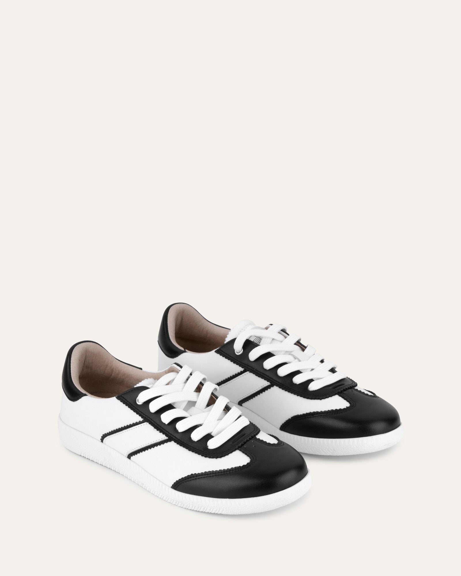 LOLA Black & White Leather Sneakers for Women - Comfortable Casual Walking Shoes for Daily Wear, Gym, and Travel