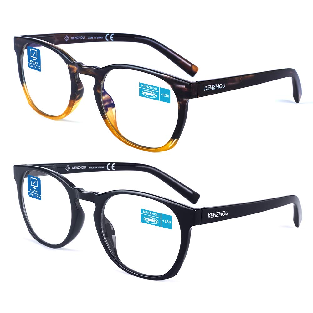 K KENZHOU Blue Light Blocking Computer Glasses for Women - Anti Eyestrain Reading Glasses with Lightweight Frame (2 Pack, Black/Yellow) - Perfect for Office Work, Gaming & Screen Time Protection