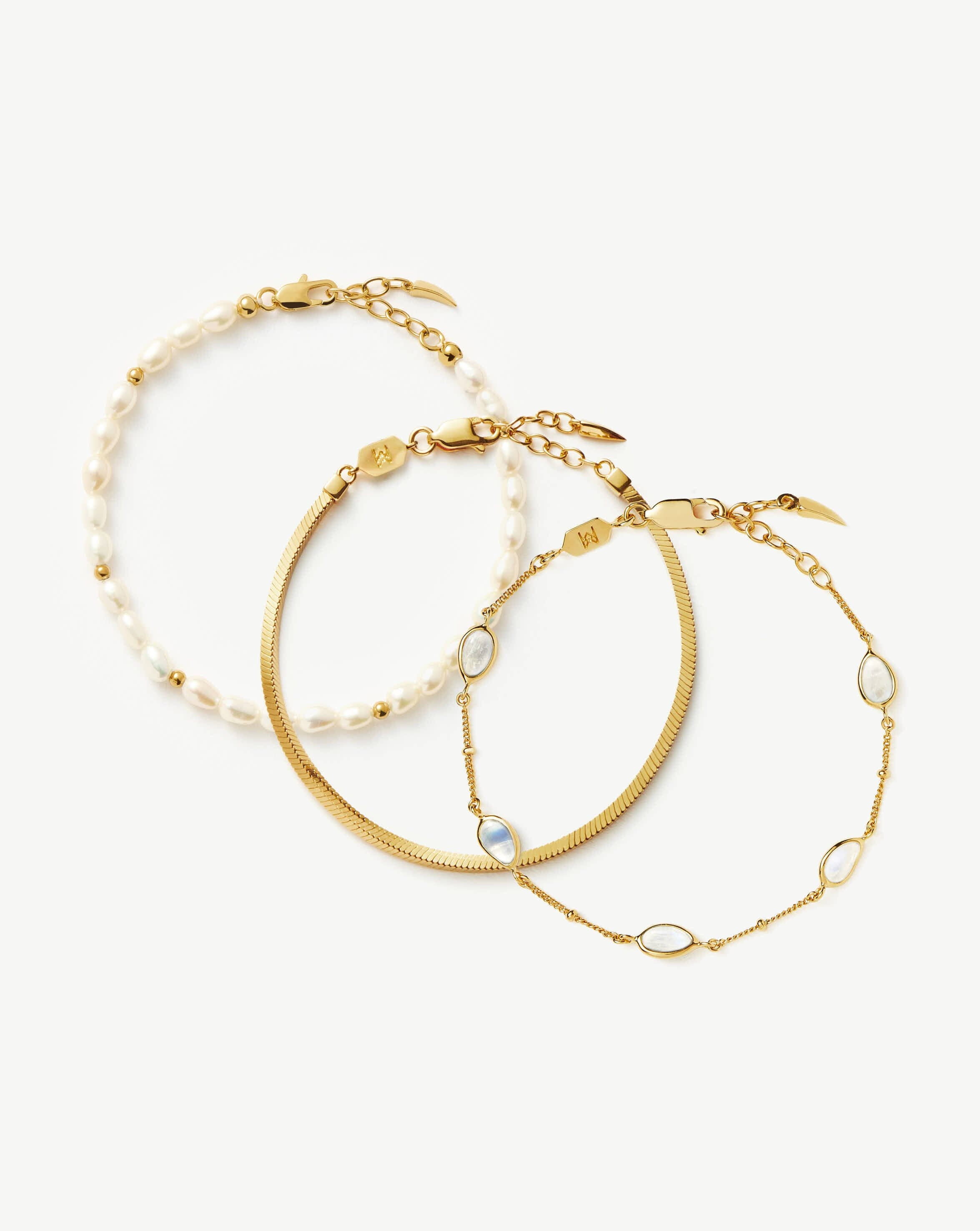 18k Gold Plated Pearl & Snake Chain Triple Bracelet Set for Women - Elegant Stackable Jewelry for Parties, Weddings & Everyday Wear