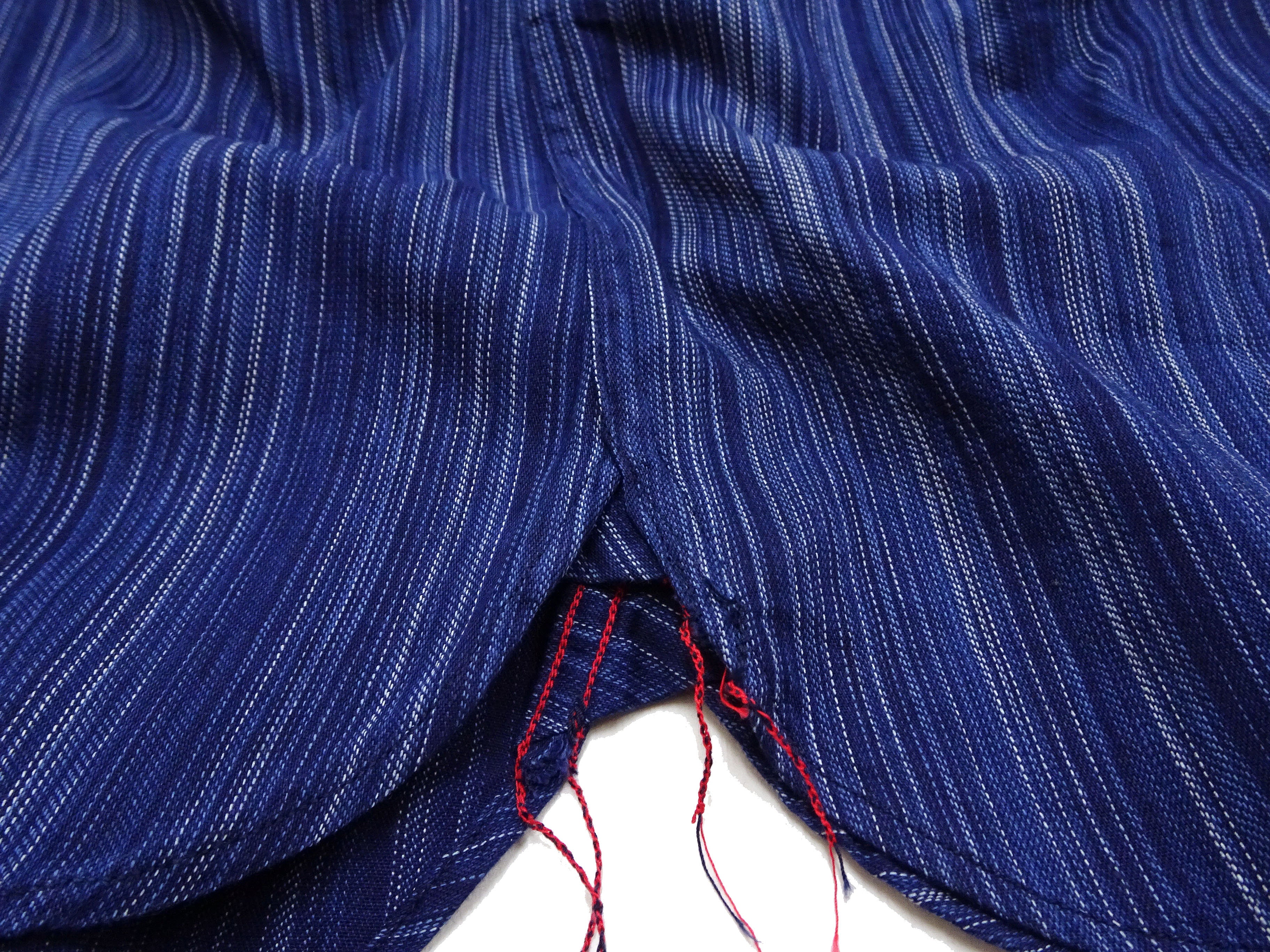 Japanese Kasuri Style Men's Long Sleeve Button-Up Work Shirt - Indigo Stripe Sugar Cane Fabric - Comfortable Casual & Office Wear - Perfect for Work, Date Night, and Outdoor Activities (Navy Blue)