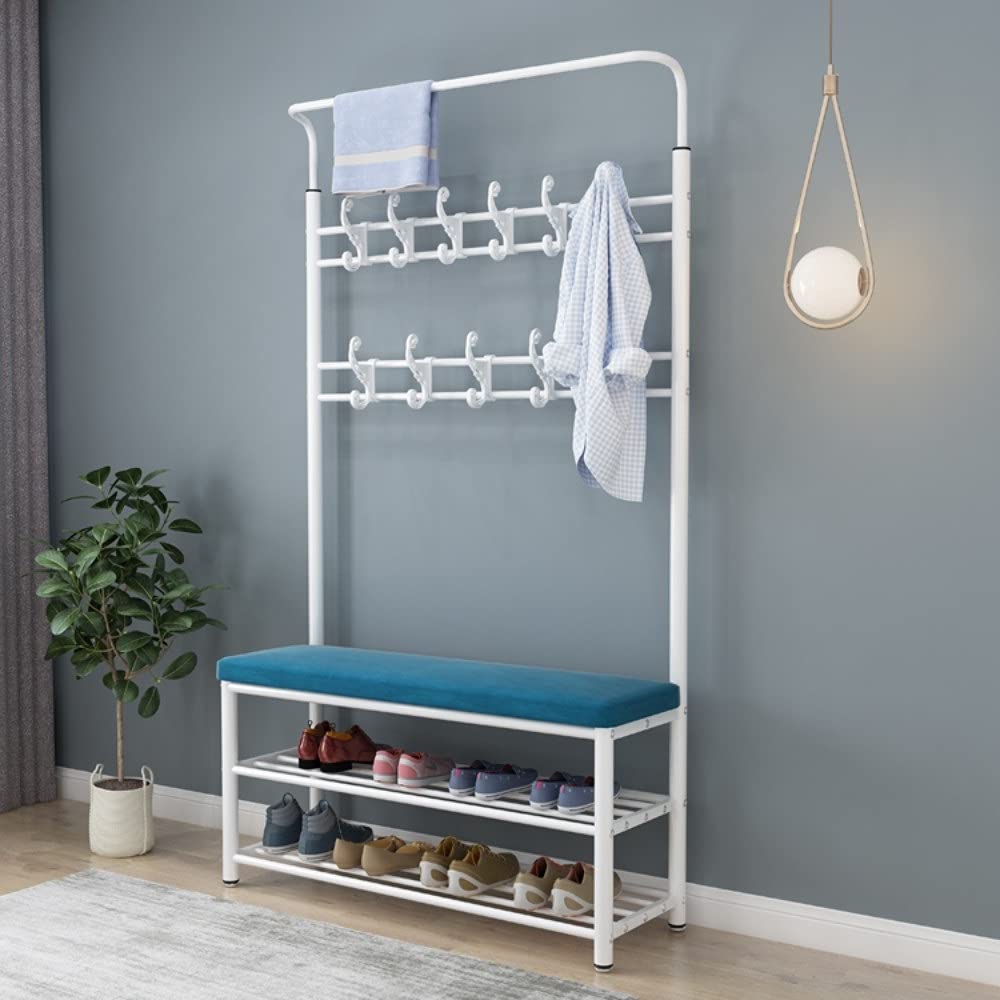 AGGJ 3-in-1 Entryway Coat Rack with Shoe Bench & 7 Hooks - 80CM Hall Tree Organizer for Shoes, Coats & Accessories - Perfect for Small Spaces, Apartments & Mudrooms (Color A)