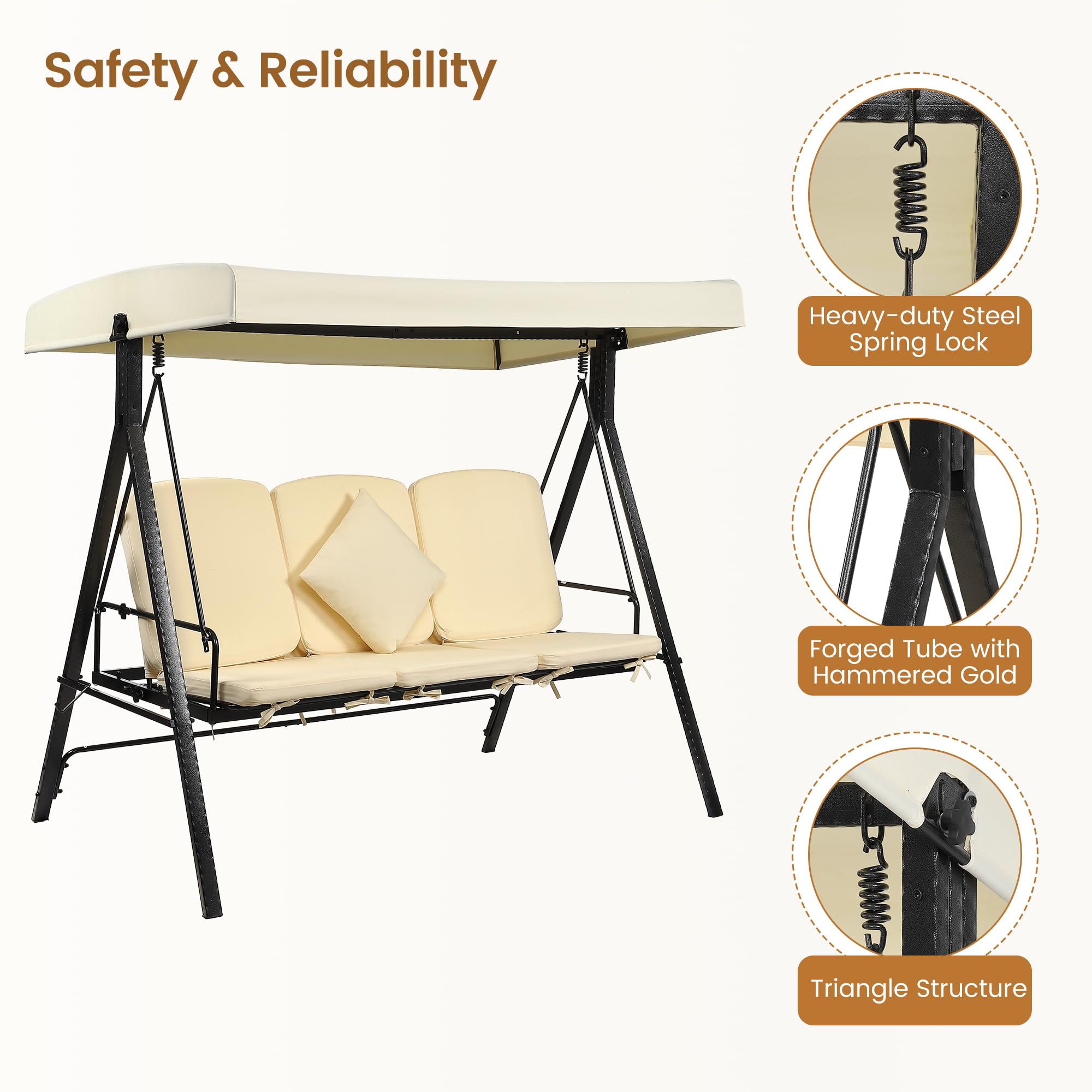 GARVEE 3-Seat Outdoor Patio Swing Chair with Canopy - 2-in-1 Convertible Porch Swing for Backyard, Garden & Patio - Heavy Duty Weather-Resistant Hanging Bench - Perfect for Relaxing, Reading & Outdoor Entertaining