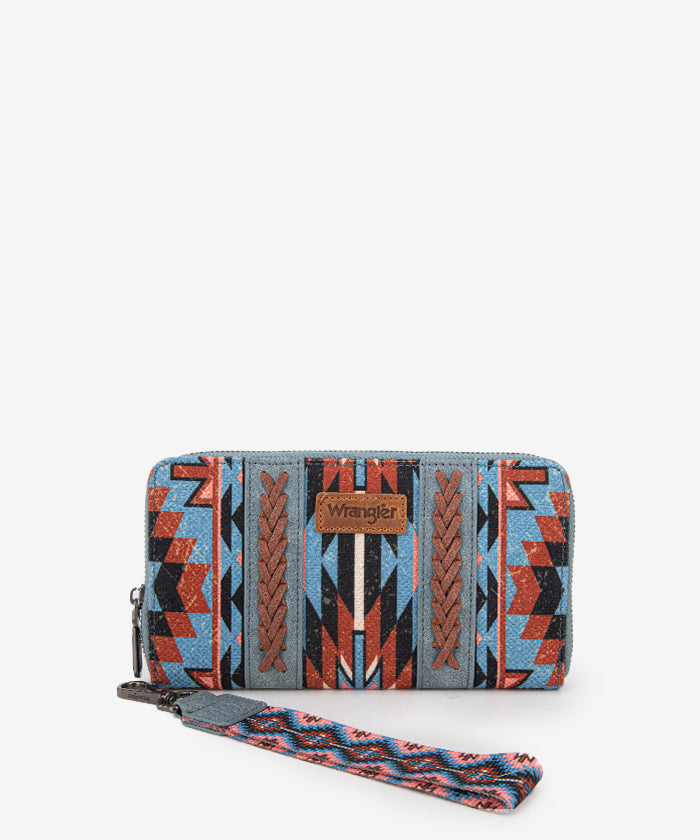 Wrangler Aztec Print Whipstitch Canvas Wallet for Men - Stylish & Durable Bifold Wallet with RFID Protection - Perfect for Travel, Everyday Use & Gift Giving