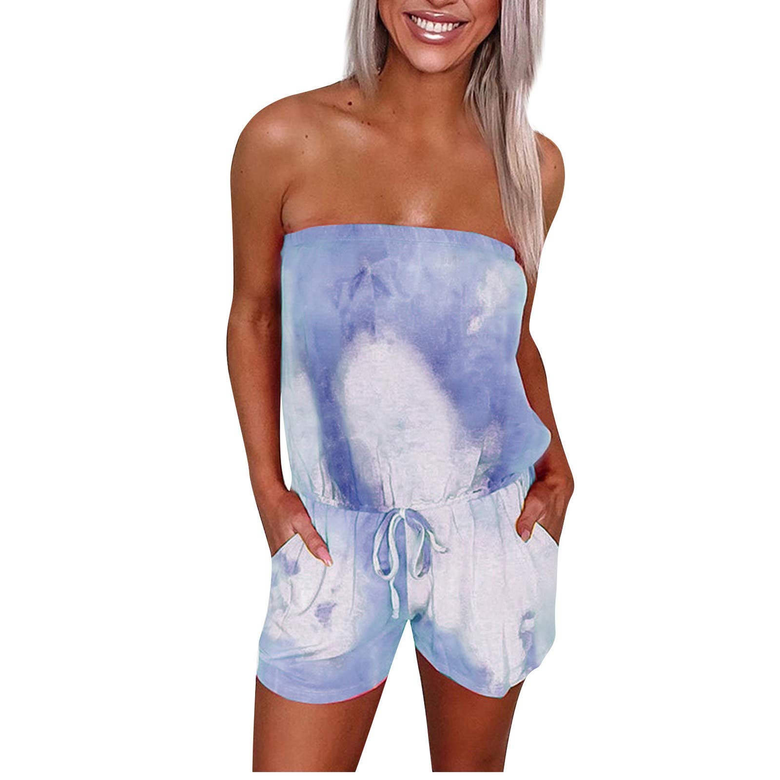 Posijego Women's Pleated Paperbag Shorts - Sexy Tie Dye One Piece Jumpsuit | Trendy Summer Outfit 2022 | Perfect for Beach, Vacation & Casual Wear
