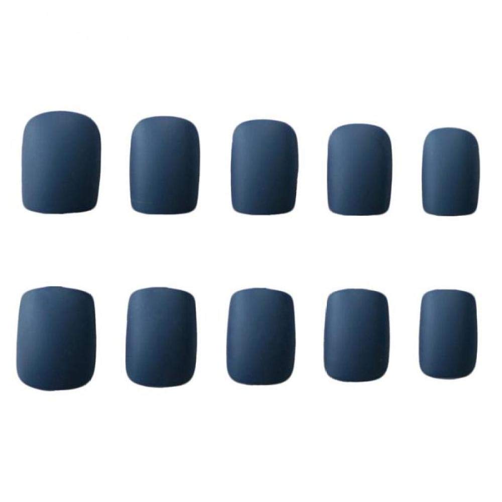 24pcs Matte False Nails Short Square Navy Blue - Frosted Finish Full Cover Fake Nails for Women, Perfect for Daily Wear, Parties & Special Occasions