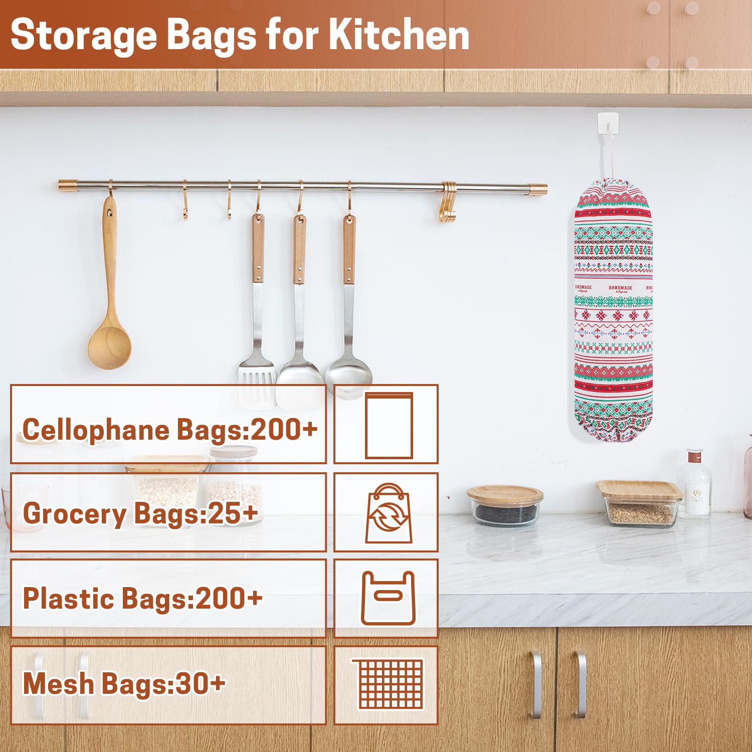 SWISSELITE 2-Pack Reusable Plastic Bag Holder & Organizer - Wall Mount Grocery Bag Storage Dispenser (22x9 Inch) - Perfect for Kitchen, Pantry, Laundry Room & Garage Organization