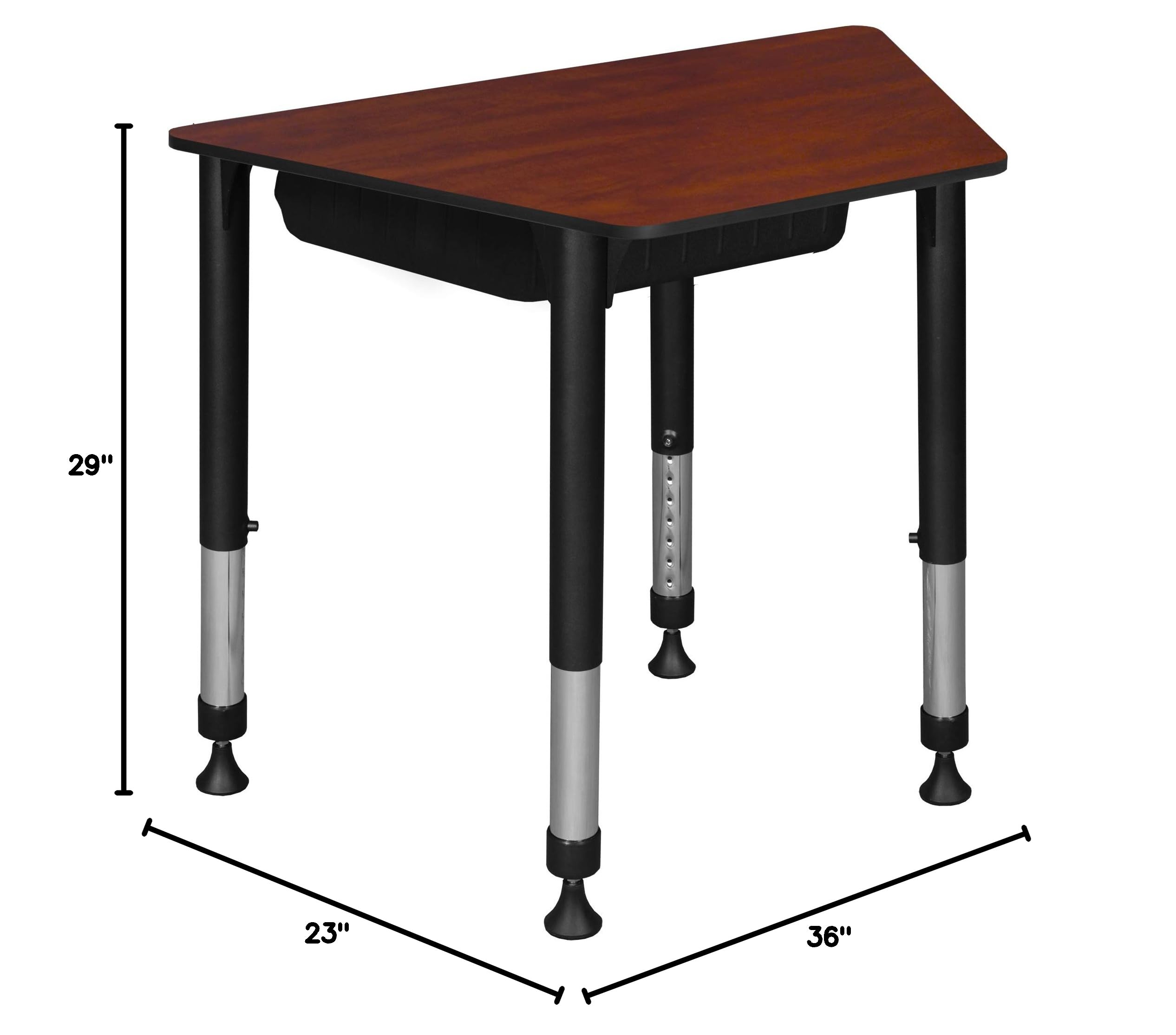 Regency Height Adjustable Trapezoid School Desk with Storage - 36x23 Inches, Cherry Finish - Perfect for Students, Homeschooling & Small Spaces