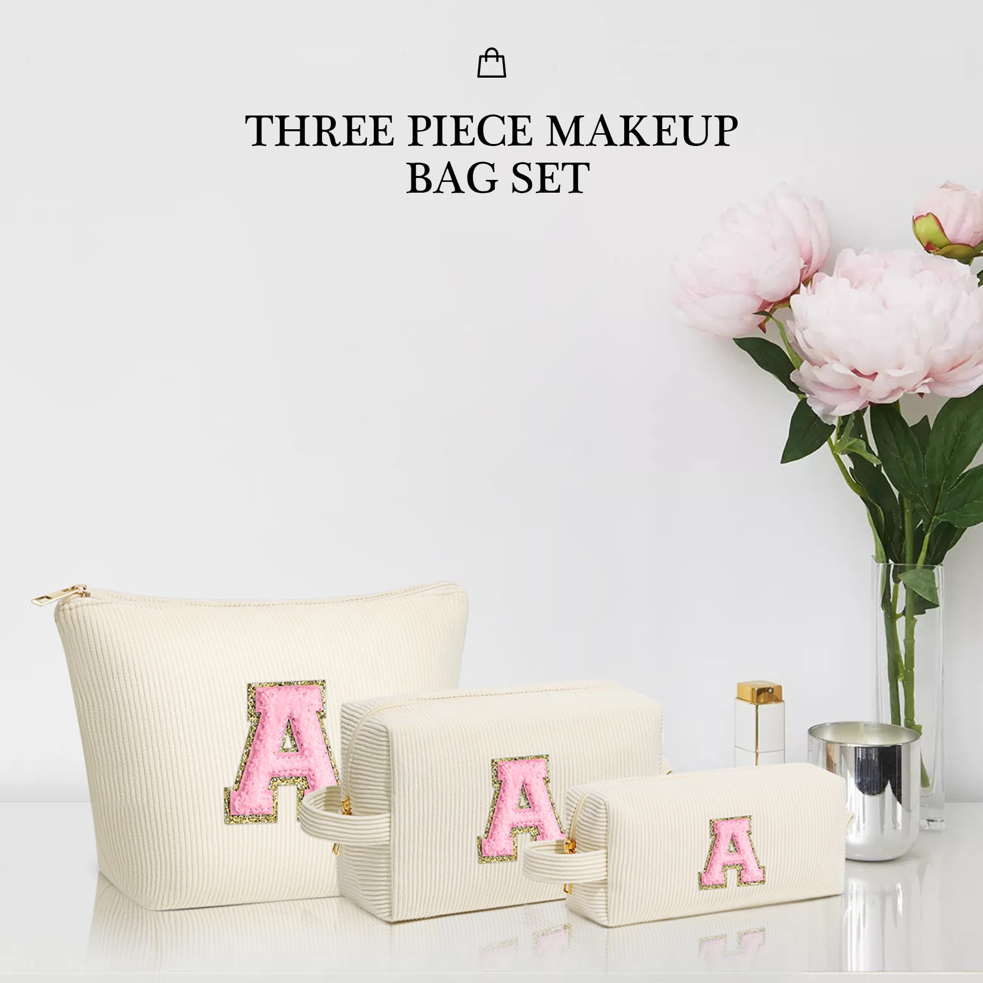 Personalized Initial Makeup Bag for Women & Teens - Cute Mini Cosmetic Travel Pouch with Monogram Letter | Perfect Gift for Her, Best Friend, Teacher Birthday | Great for Daily Use, Travel, School & Work Essentials
