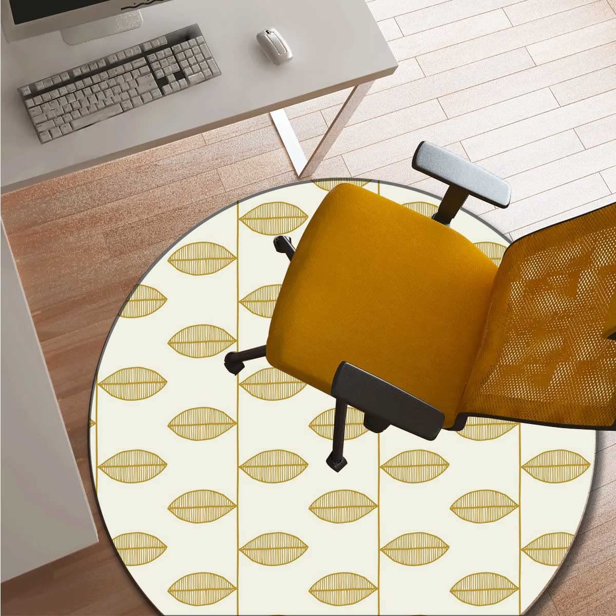 Beige Lattice Geometric Polka Dot Carpet Protector Mat - 43 Inch Non-Slip Office Chair Mat for Desk, Gaming & Home Use - Nordic Style Floor Protector for Hardwood & Carpeted Floors