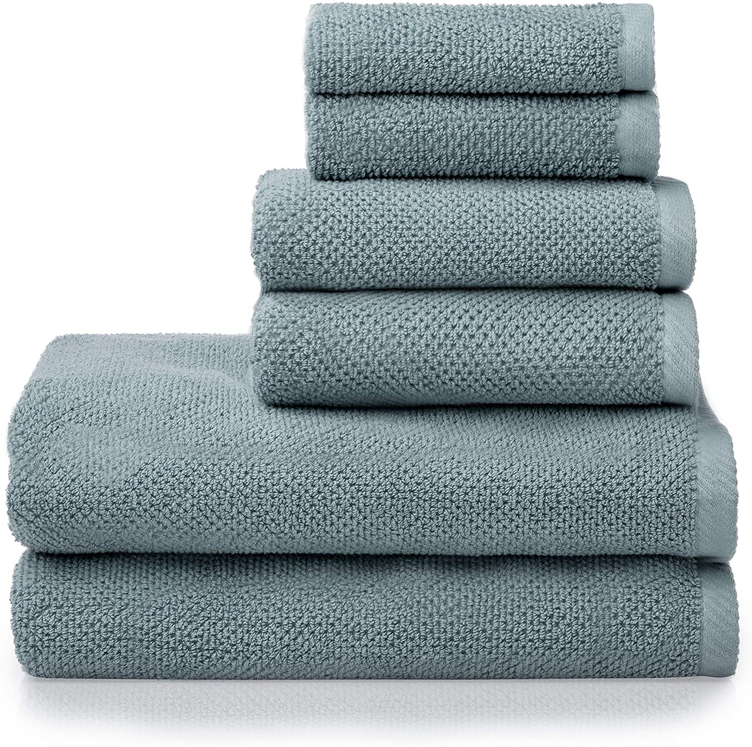 Simpli-Magic 79458 Soft & Absorbent Popcorn Textured Bath Towel Set - 6 Piece (2 Bath Towels, 2 Hand Towels, 2 Washcloths) - Ultra Plush Blue Cotton Towels for Bathroom, Spa, Pool & Beach Use