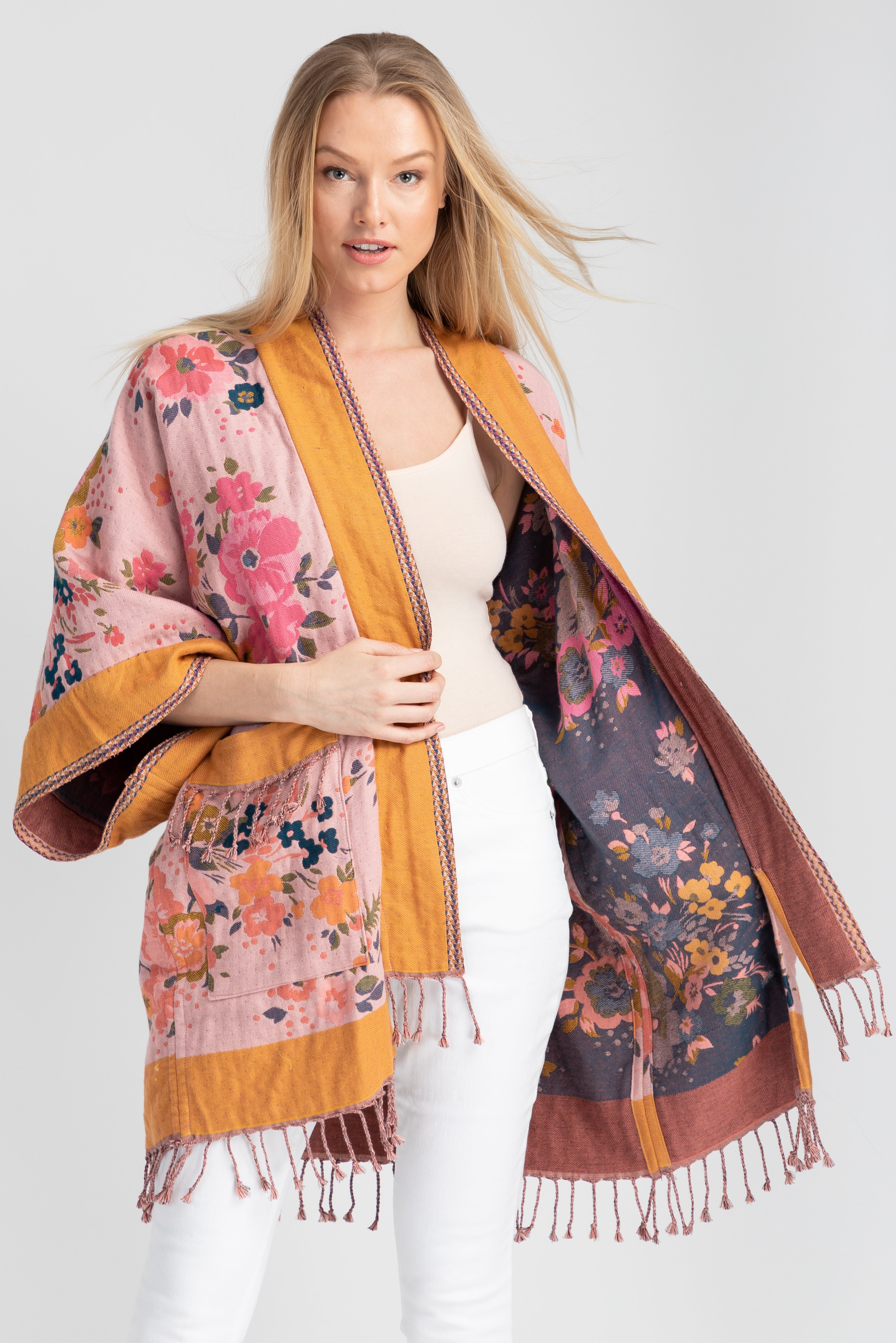 Kirkville Floral Kimono Robe - Women's Lightweight Bathrobe with Pockets - Perfect for Spa, Lounging & Bridal Party Gifts